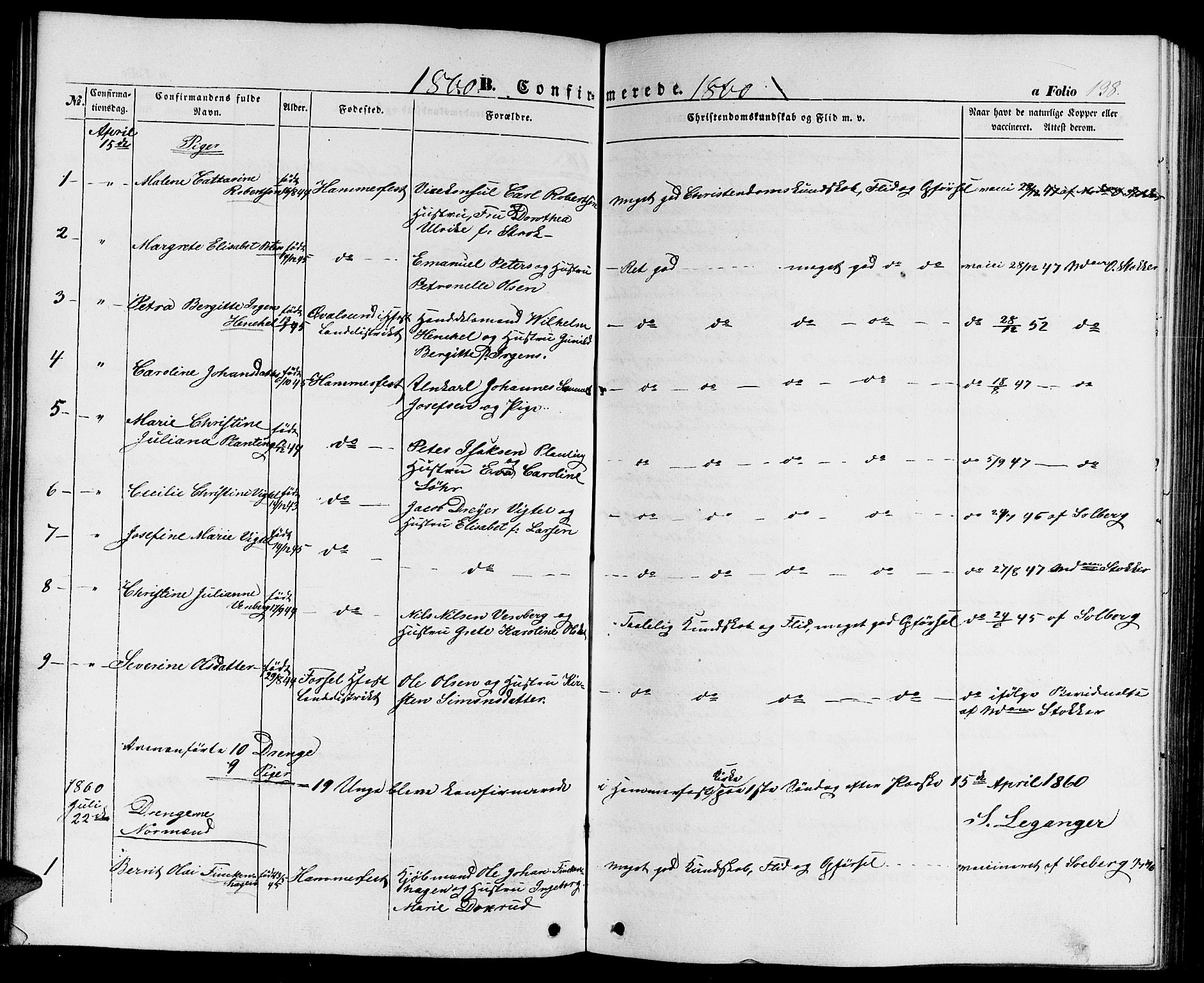 Hammerfest sokneprestkontor, AV/SATØ-S-1347/H/Hb/L0002.klokk: Parish register (copy) no. 2, 1851-1861, p. 138