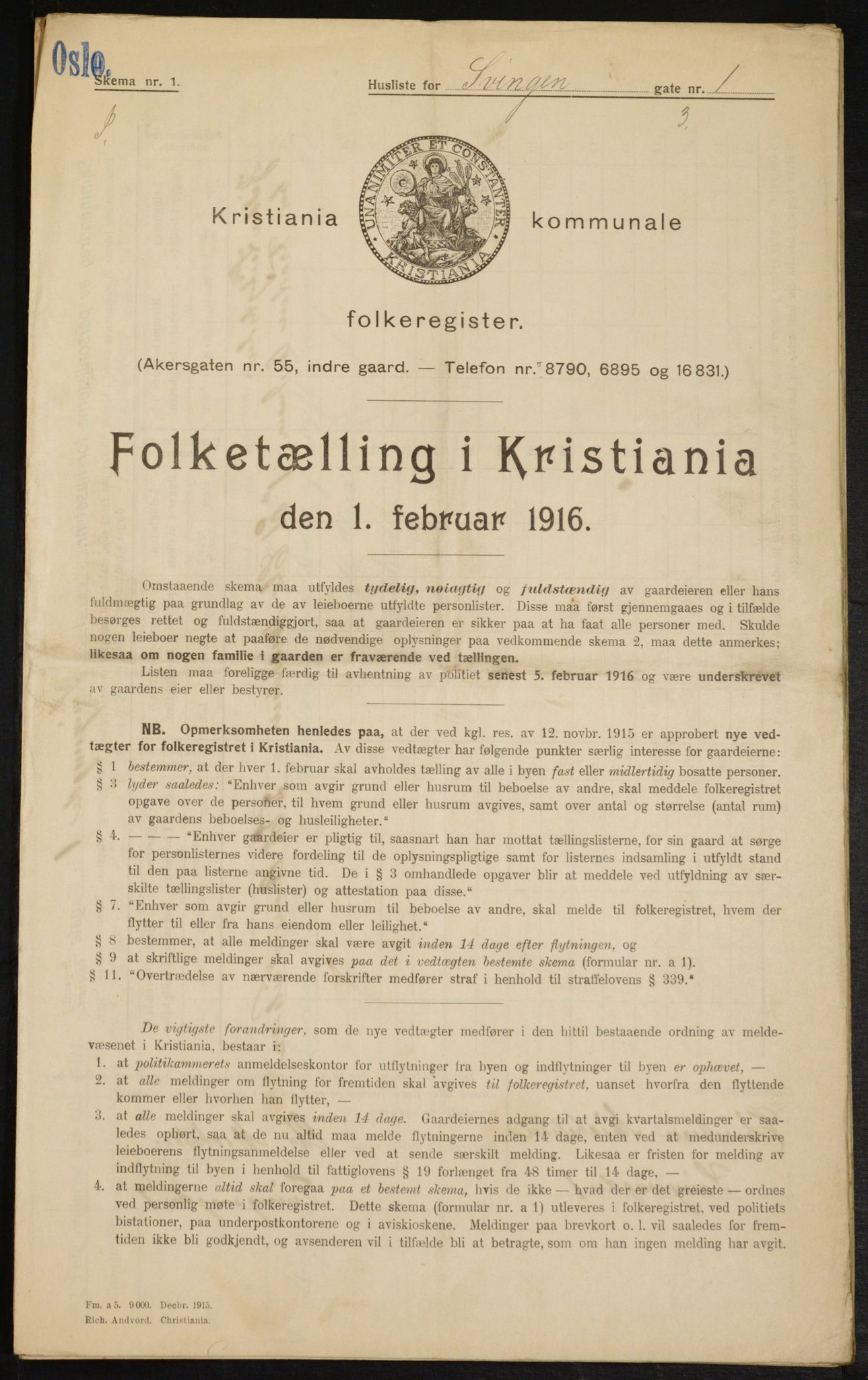 OBA, Municipal Census 1916 for Kristiania, 1916, p. 109063