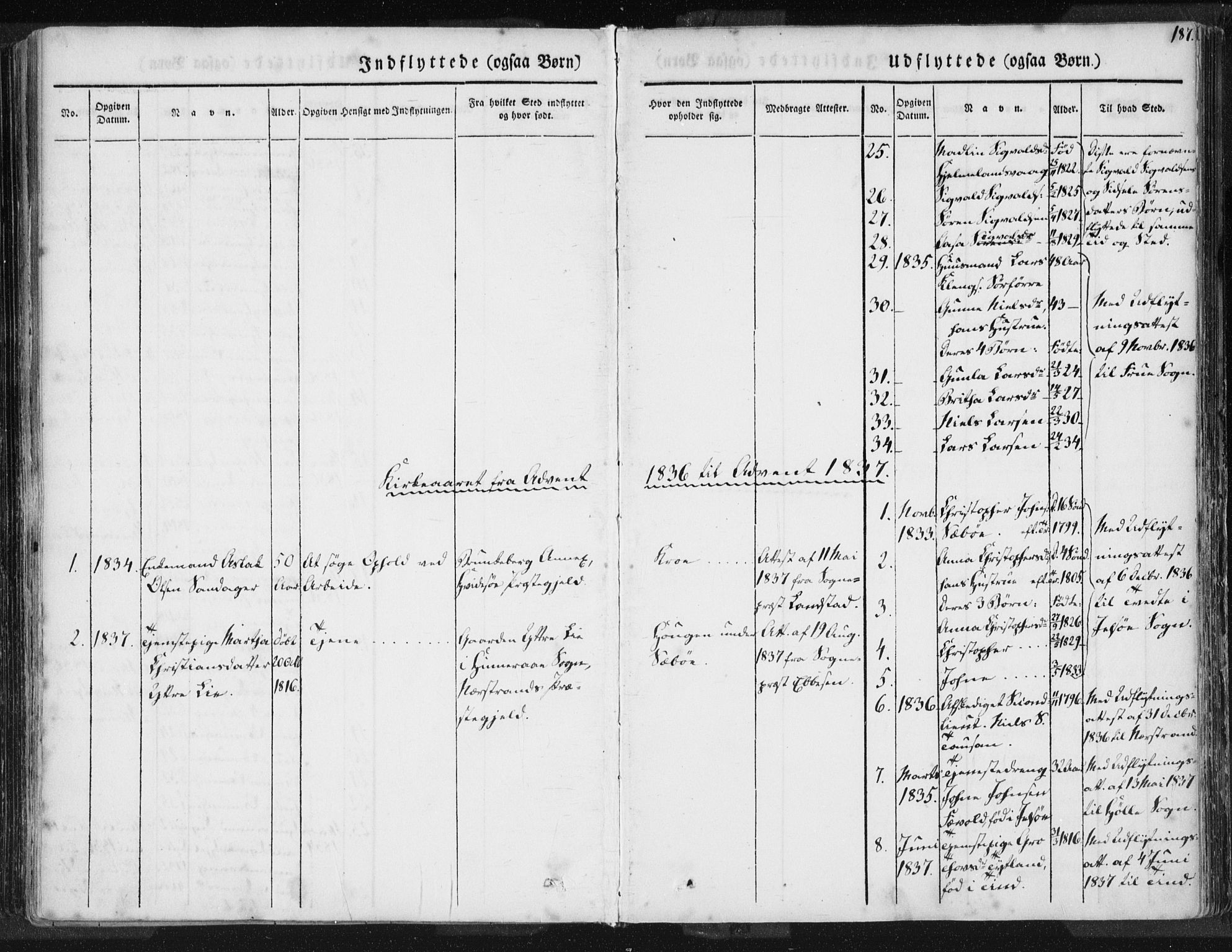 Hjelmeland sokneprestkontor, AV/SAST-A-101843/01/IV/L0006: Parish register (official) no. A 6, 1834-1845, p. 187