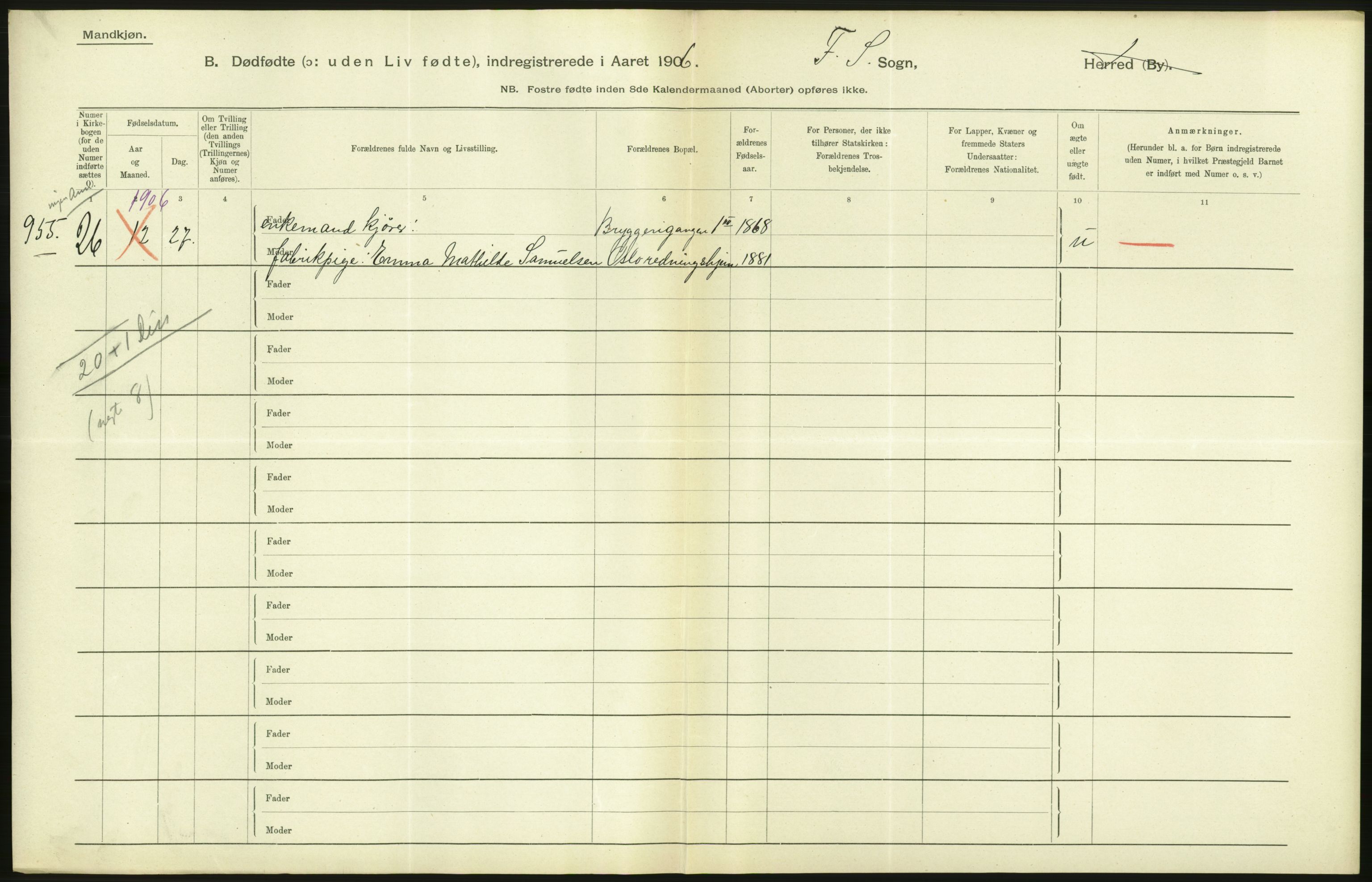 Statistisk sentralbyrå, Sosiodemografiske emner, Befolkning, AV/RA-S-2228/D/Df/Dfa/Dfad/L0010: Kristiania: Døde, dødfødte, 1906, p. 494