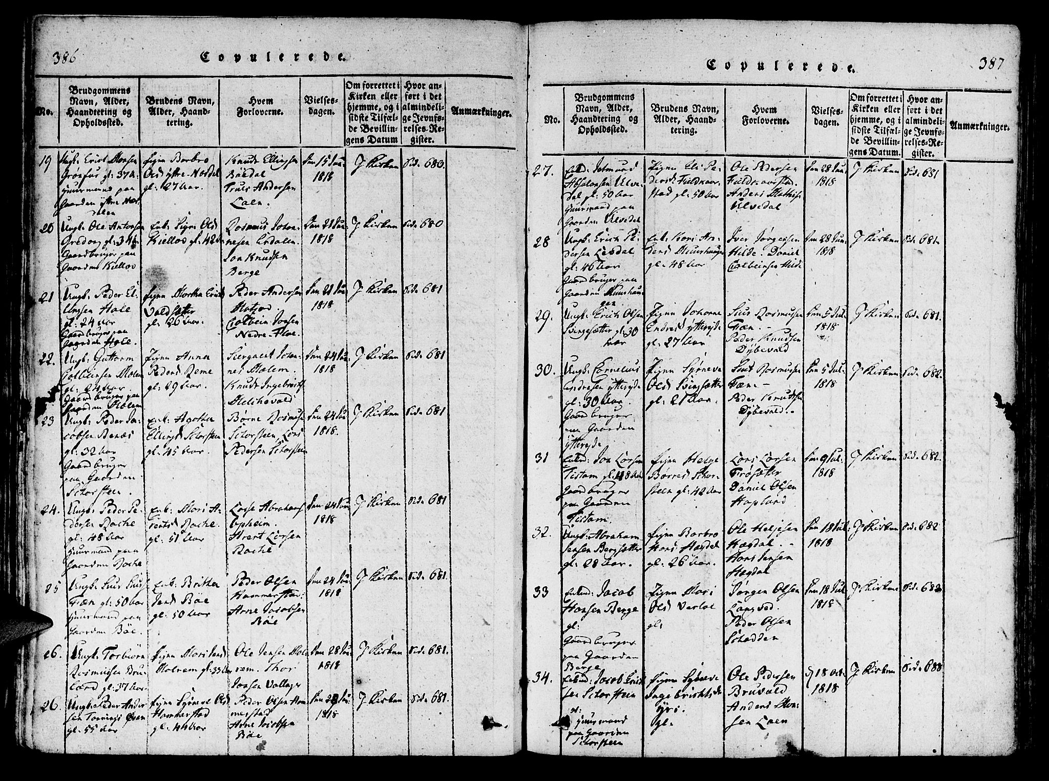 Innvik sokneprestembete, AV/SAB-A-80501: Parish register (official) no. A 2, 1816-1821, p. 386-387