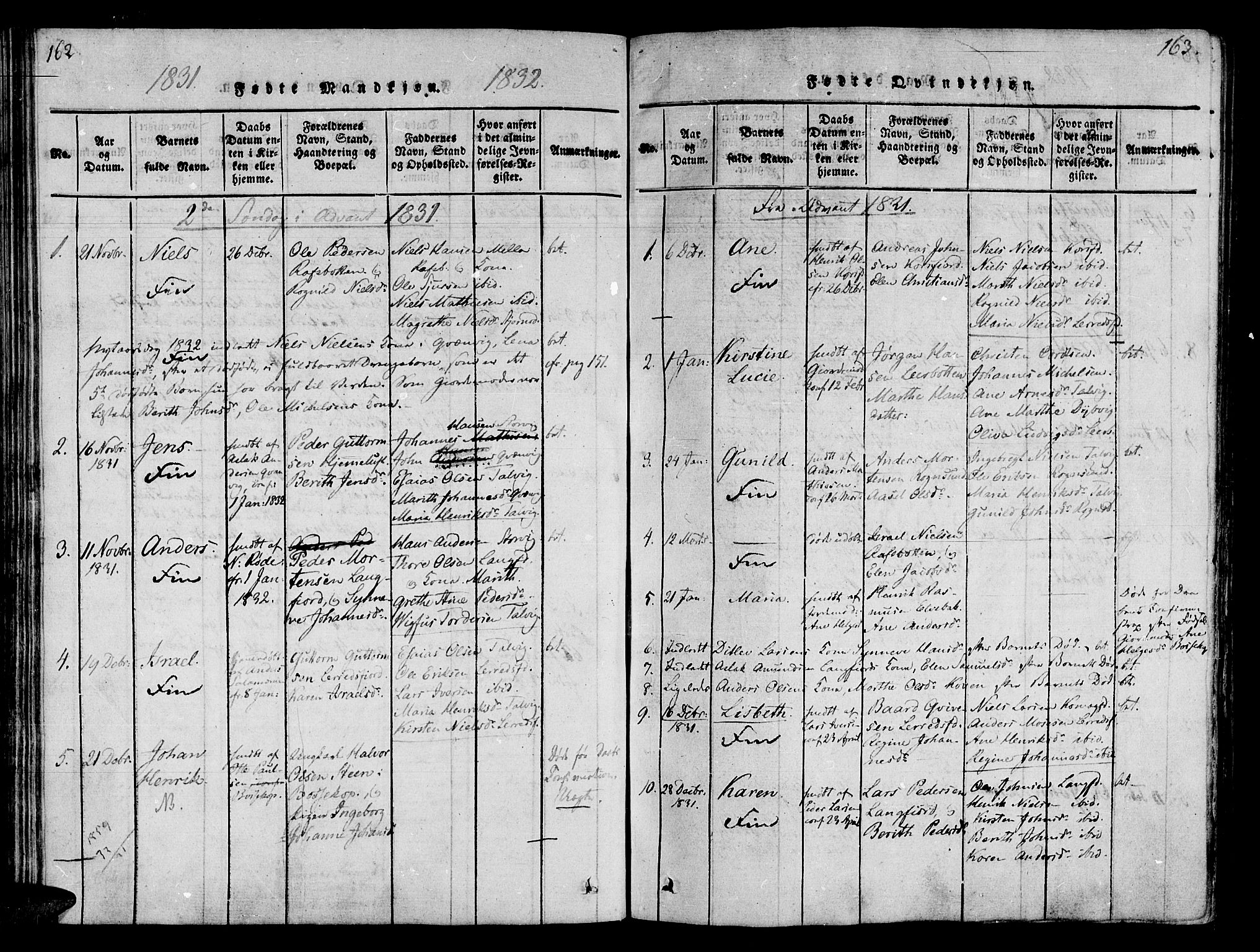 Talvik sokneprestkontor, SATØ/S-1337/H/Ha/L0008kirke: Parish register (official) no. 8, 1821-1837, p. 162-163