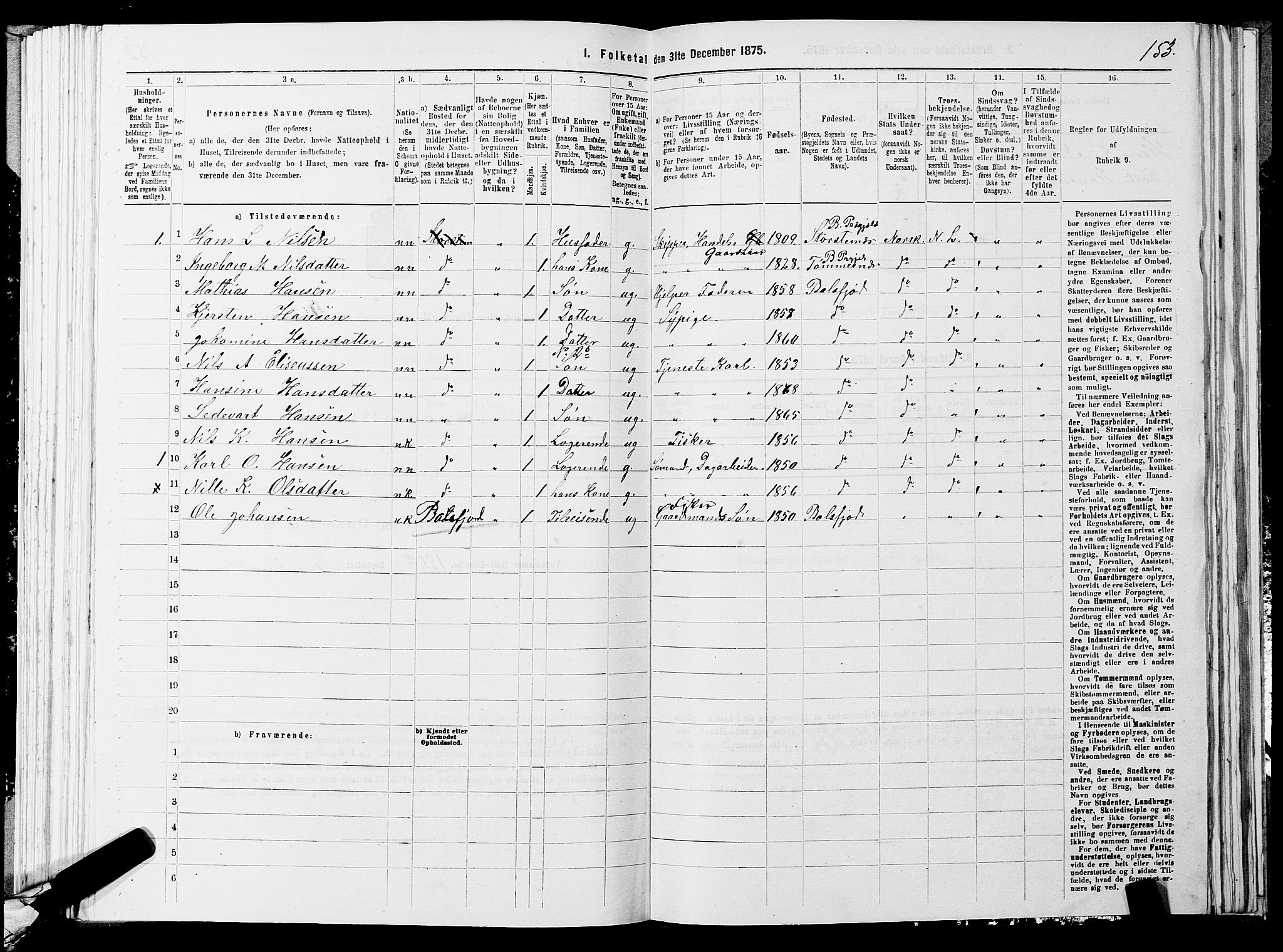 SATØ, 1875 census for 1933P Balsfjord, 1875, p. 1753