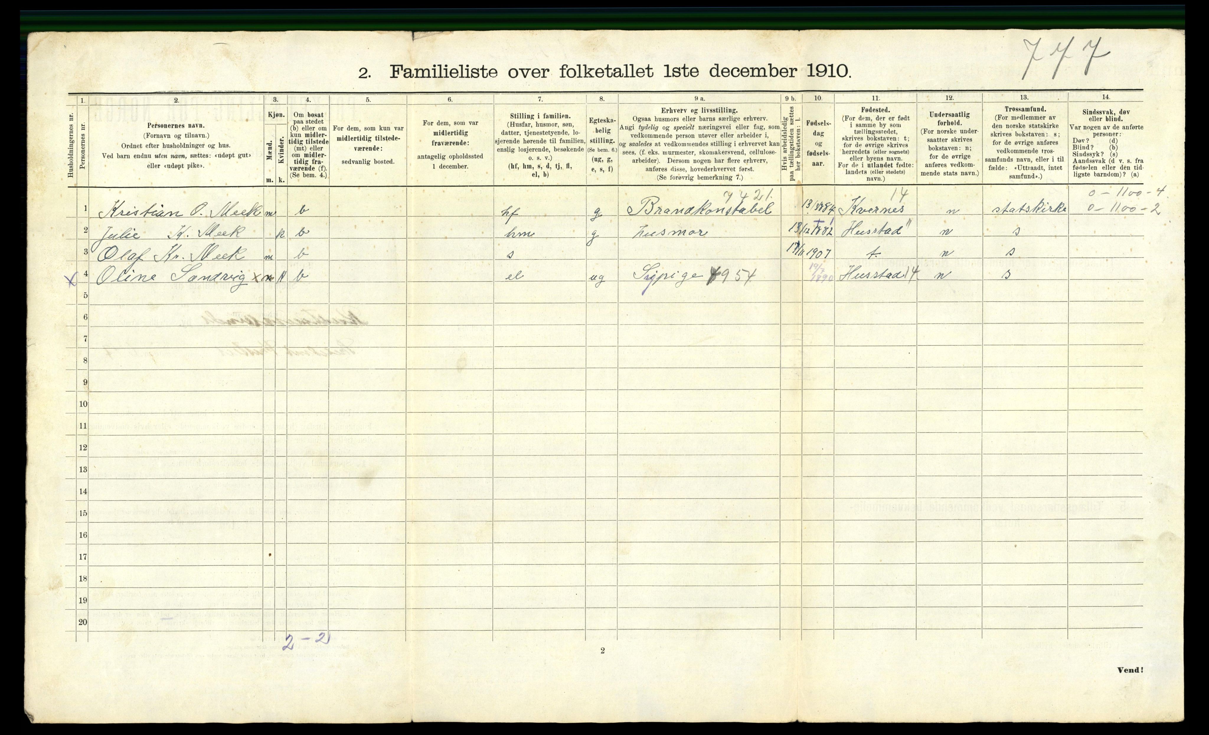 RA, 1910 census for Kristiansund, 1910, p. 2616