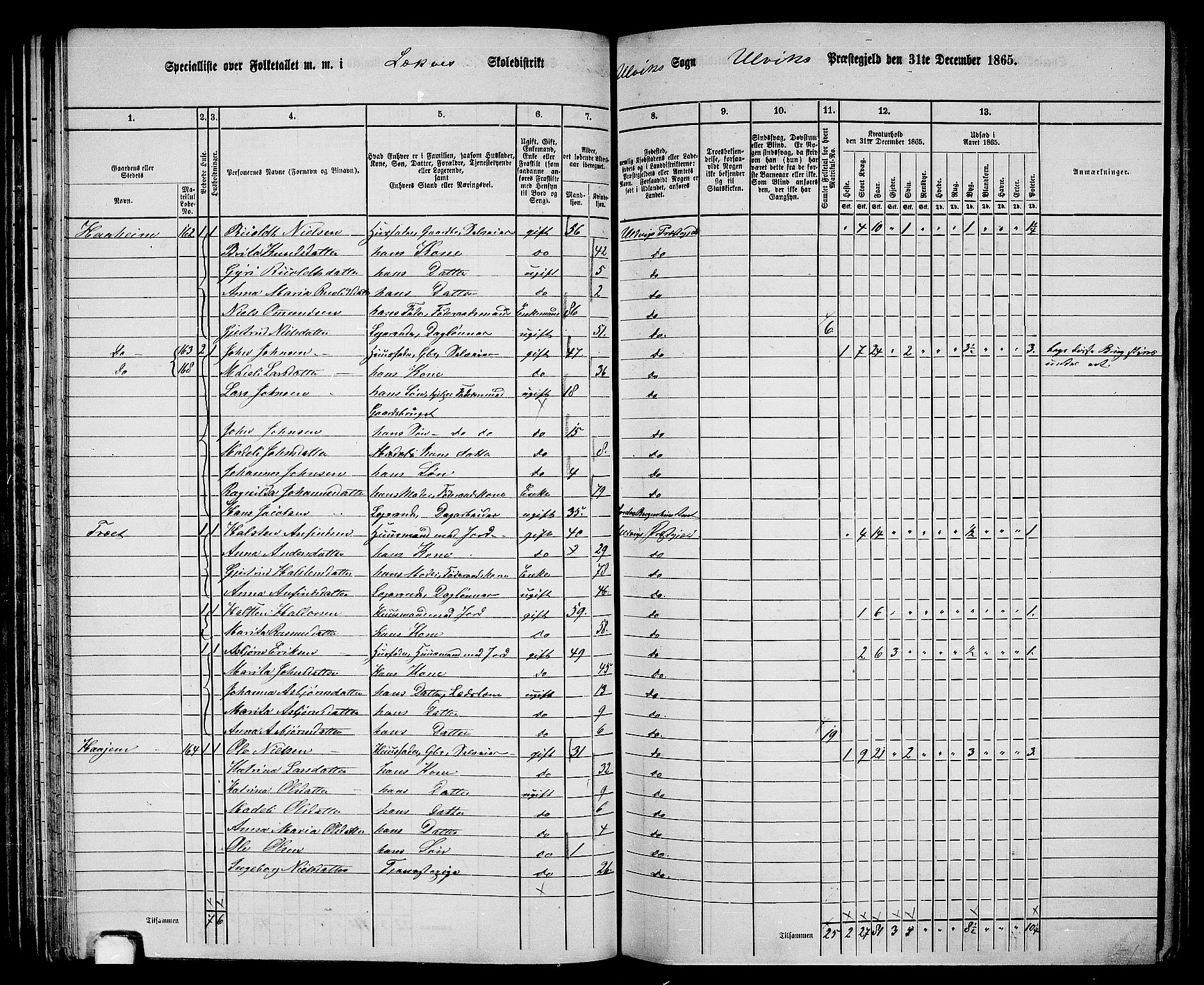 RA, 1865 census for Ulvik, 1865, p. 70