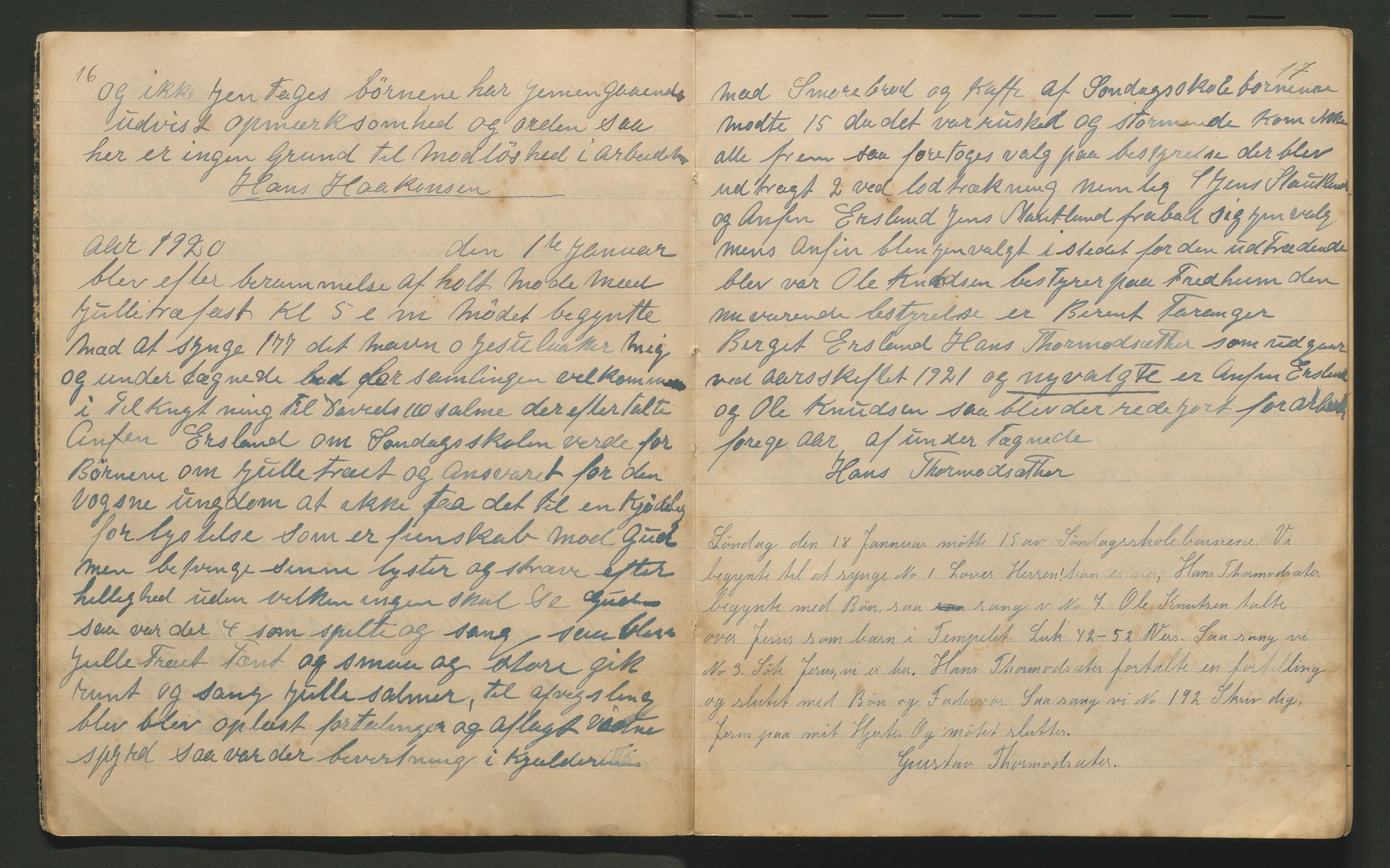 Tormodsæter søndagsskule, IKAH/1219-Pa0044/A/Aa/L0001: Møtebok, 1918-1930