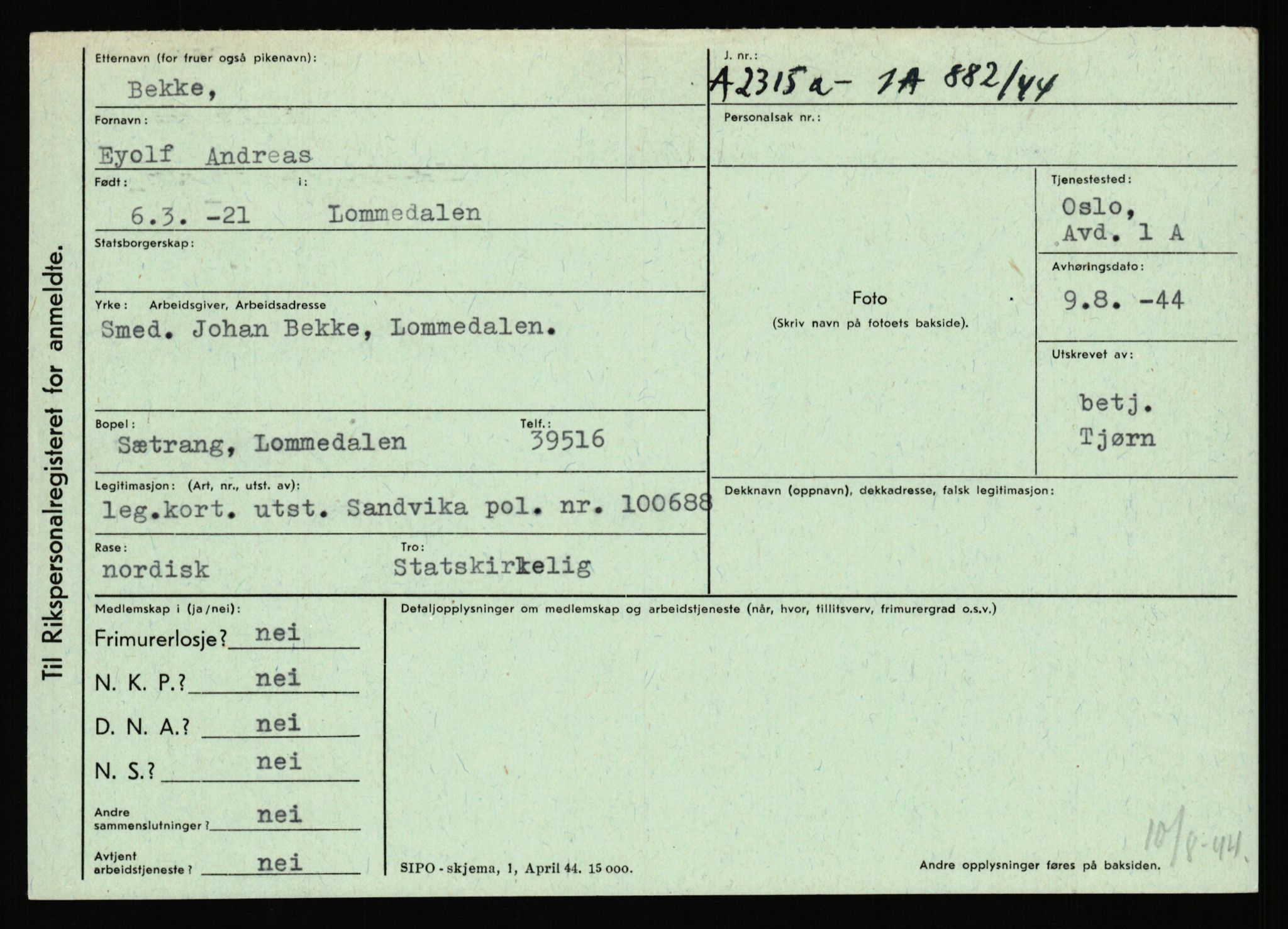 Statspolitiet - Hovedkontoret / Osloavdelingen, AV/RA-S-1329/C/Ca/L0002: Arneberg - Brand, 1943-1945, p. 1681