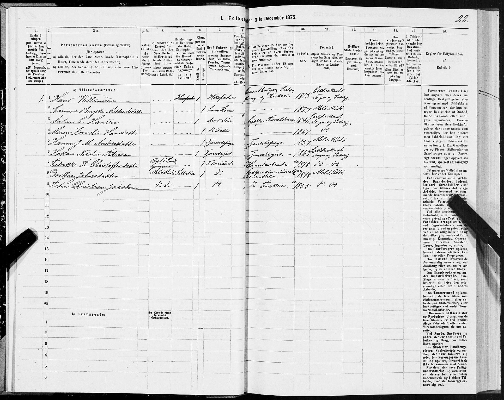 SAT, 1875 census for 1838P Gildeskål, 1875, p. 1022