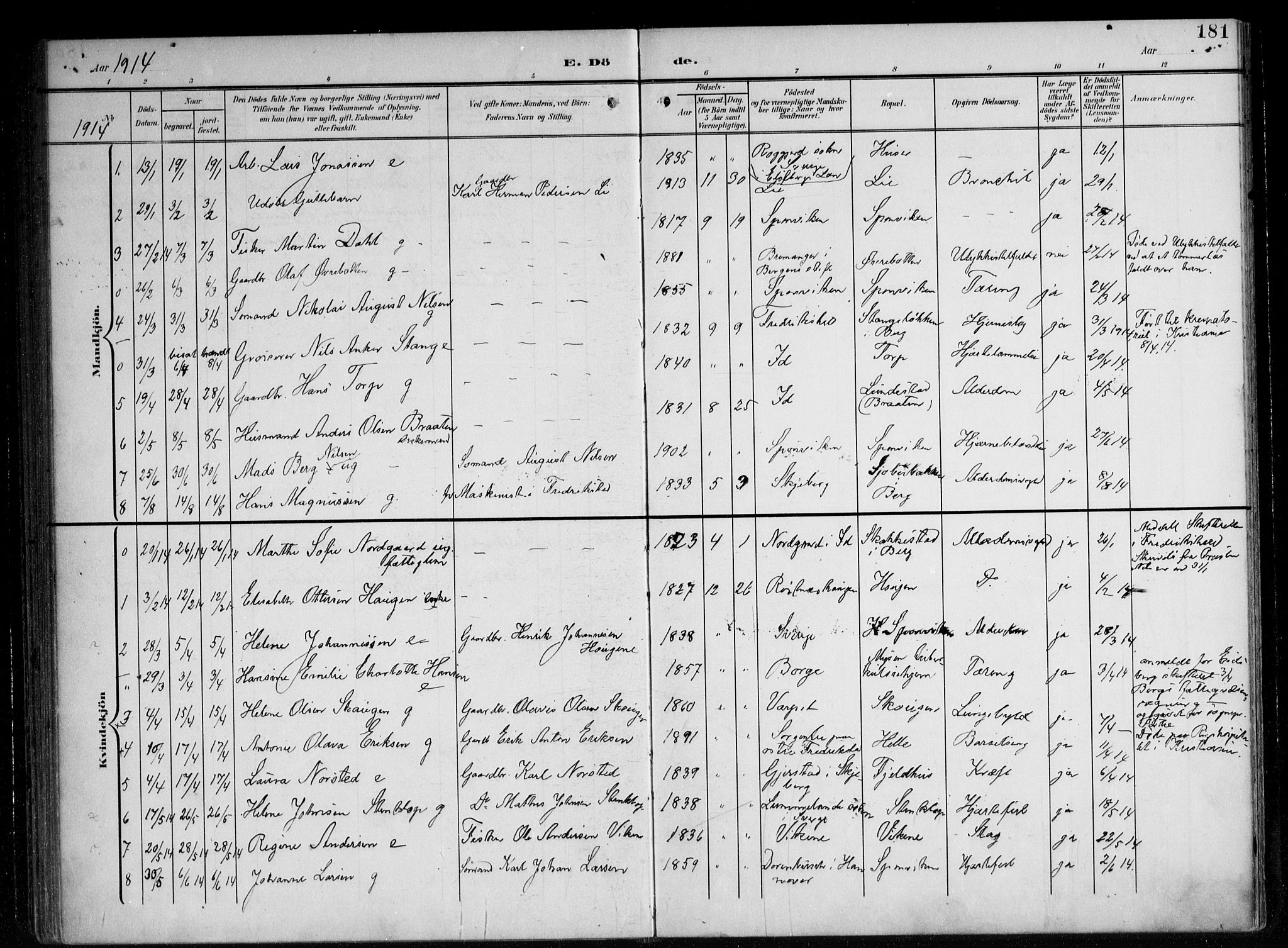 Berg prestekontor Kirkebøker, AV/SAO-A-10902/F/Fa/L0008: Parish register (official) no. I 8, 1902-1920, p. 181