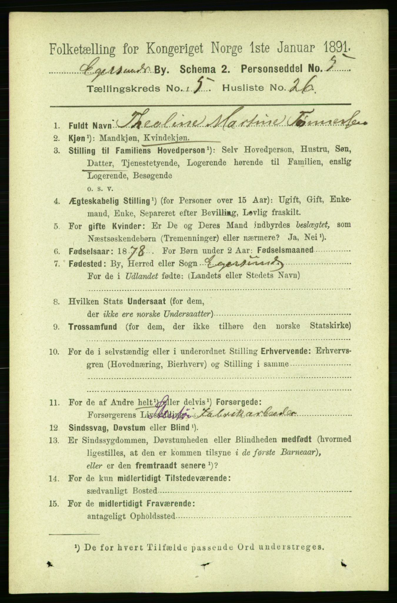 RA, 1891 census for 1101 Egersund, 1891, p. 976