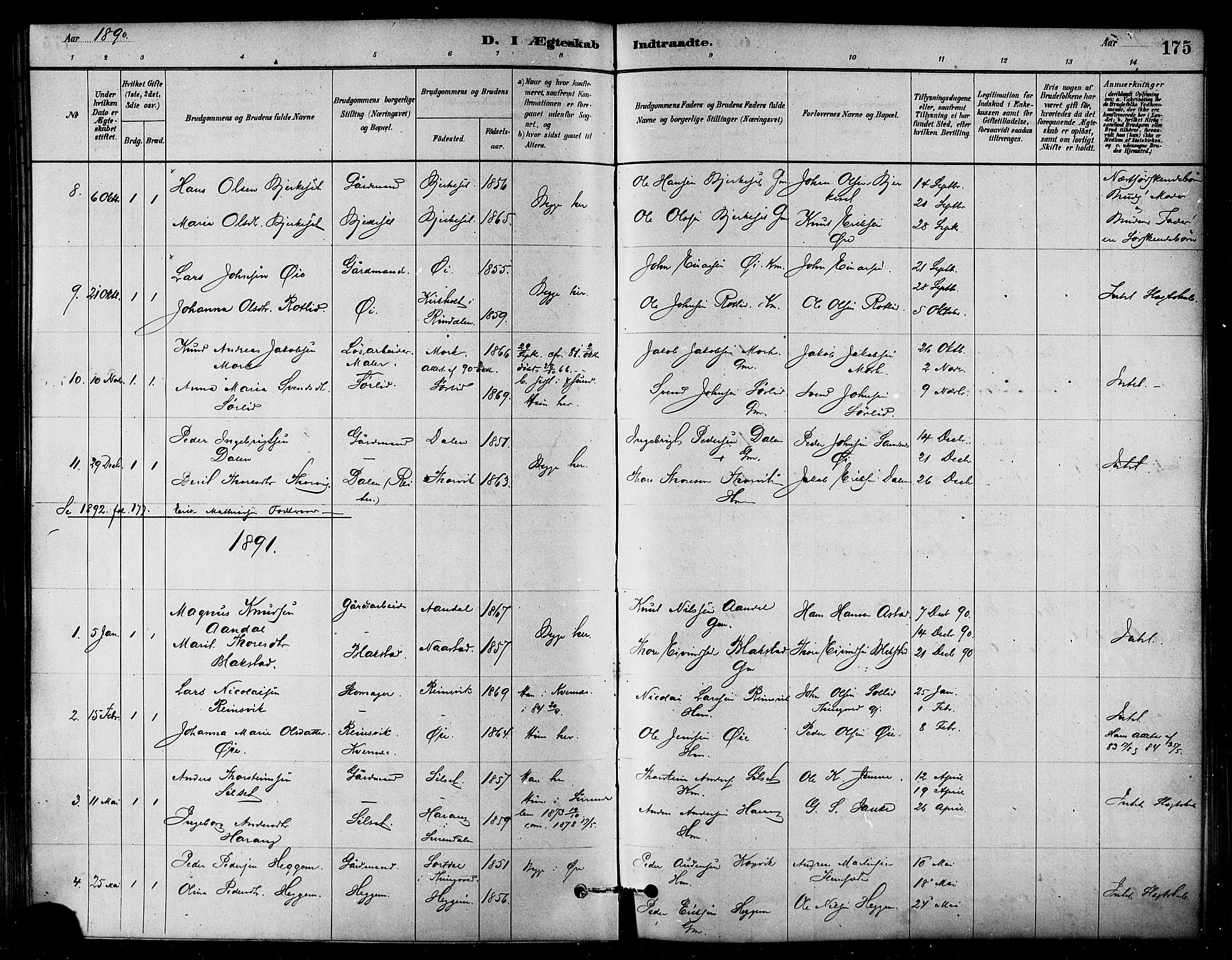 Ministerialprotokoller, klokkerbøker og fødselsregistre - Møre og Romsdal, SAT/A-1454/584/L0967: Parish register (official) no. 584A07, 1879-1894, p. 175