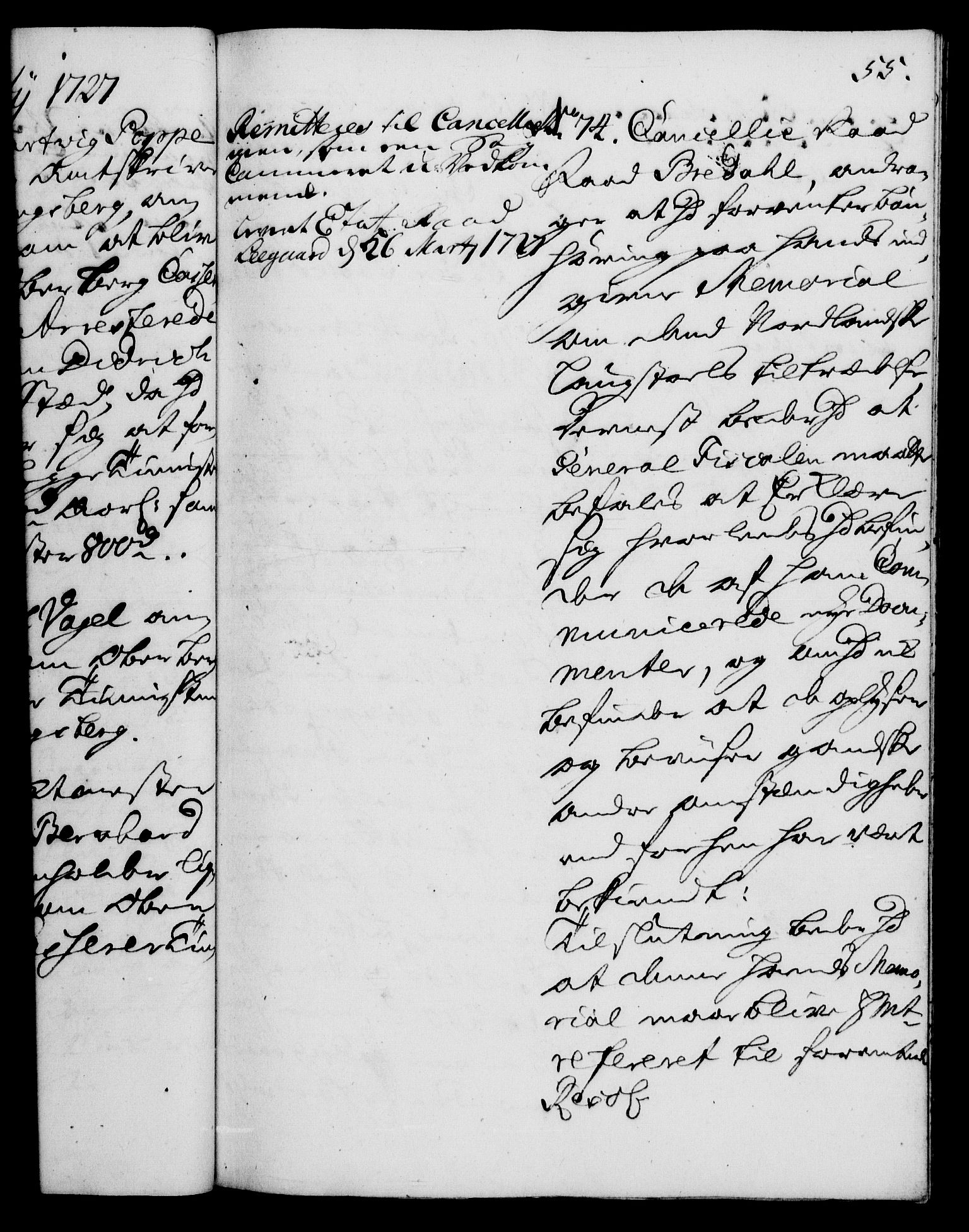 Rentekammeret, Kammerkanselliet, AV/RA-EA-3111/G/Gh/Gha/L0009: Norsk ekstraktmemorialprotokoll (merket RK 53.54), 1726-1728, p. 55