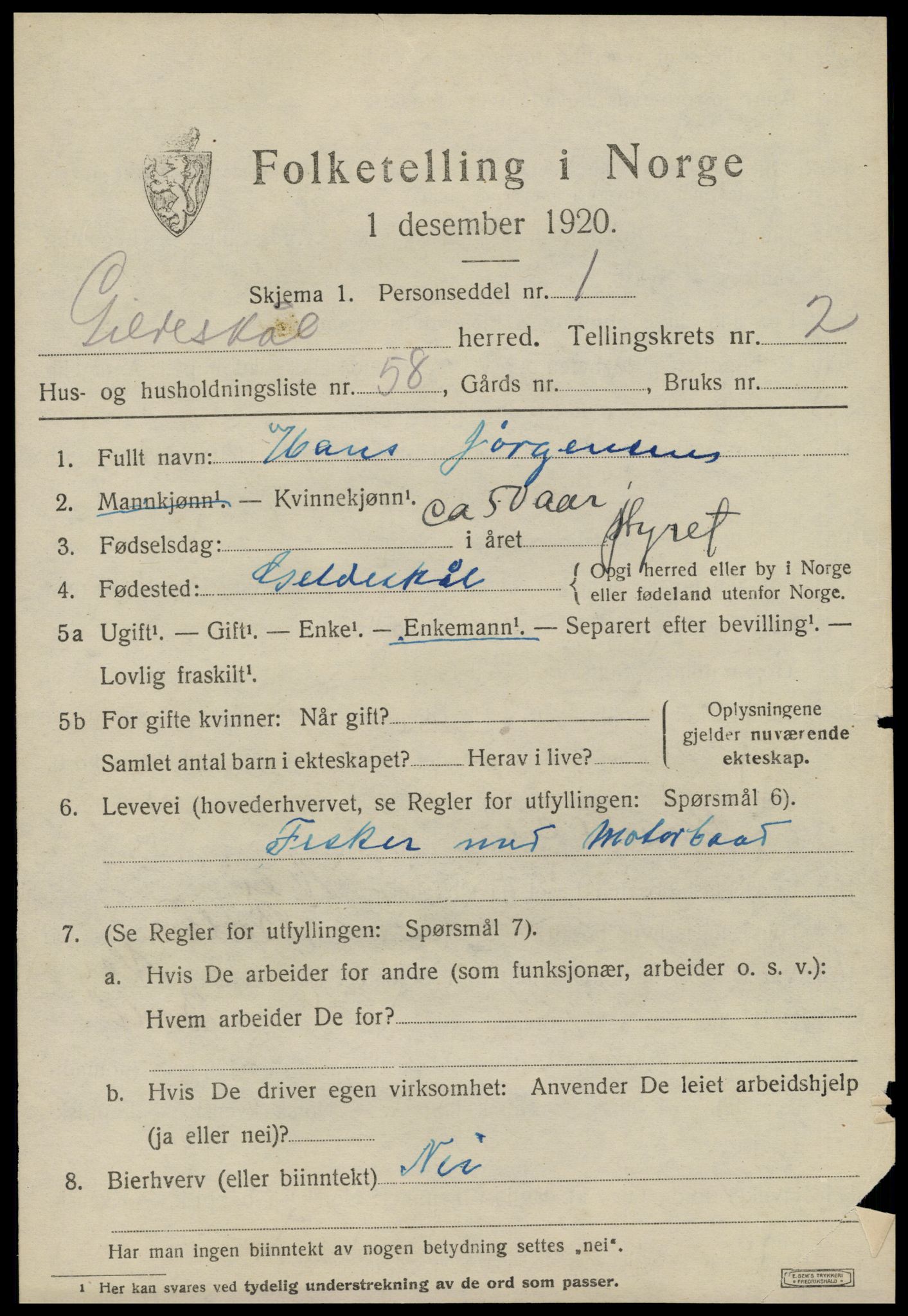 SAT, 1920 census for Gildeskål, 1920, p. 3048