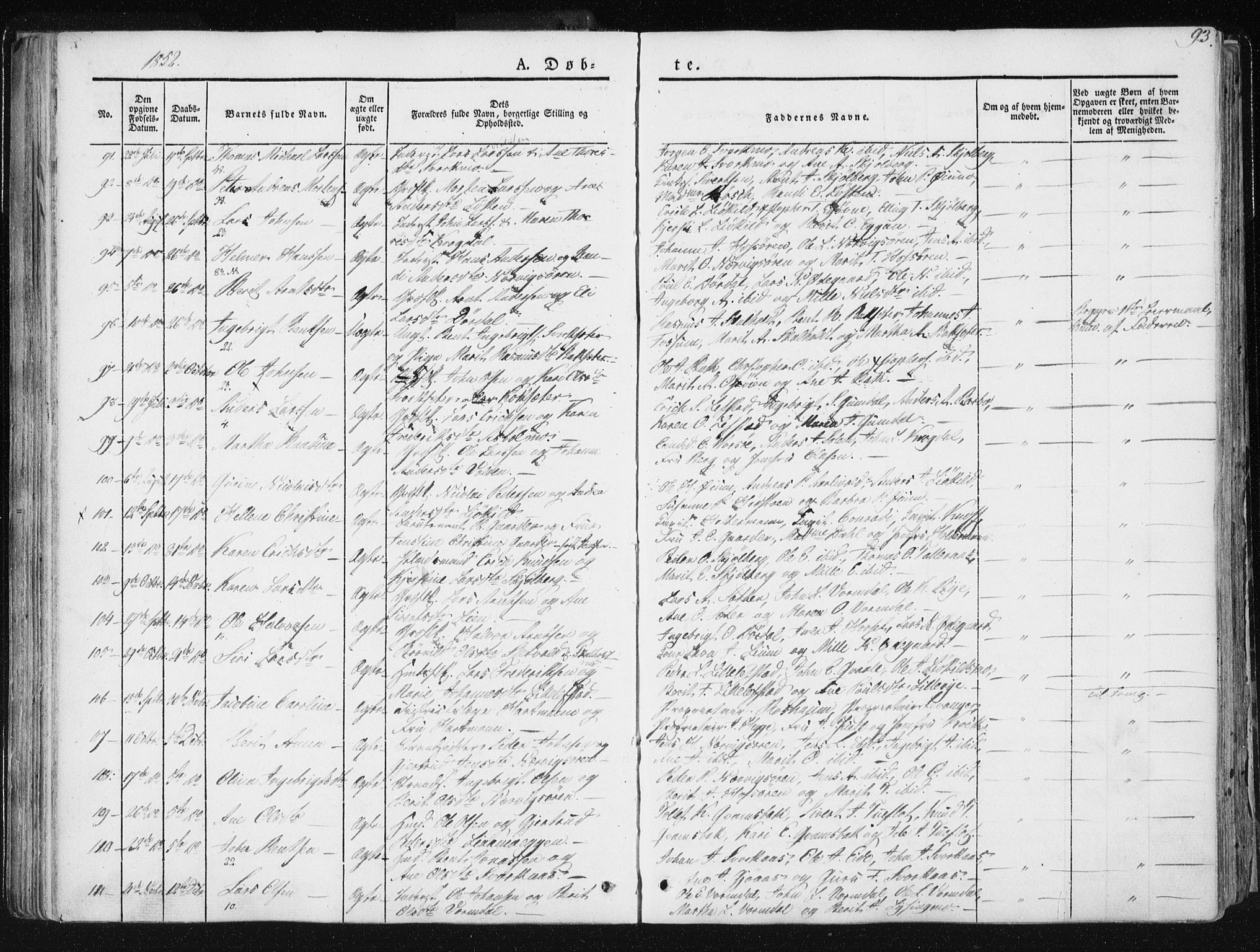 Ministerialprotokoller, klokkerbøker og fødselsregistre - Sør-Trøndelag, SAT/A-1456/668/L0805: Parish register (official) no. 668A05, 1840-1853, p. 93
