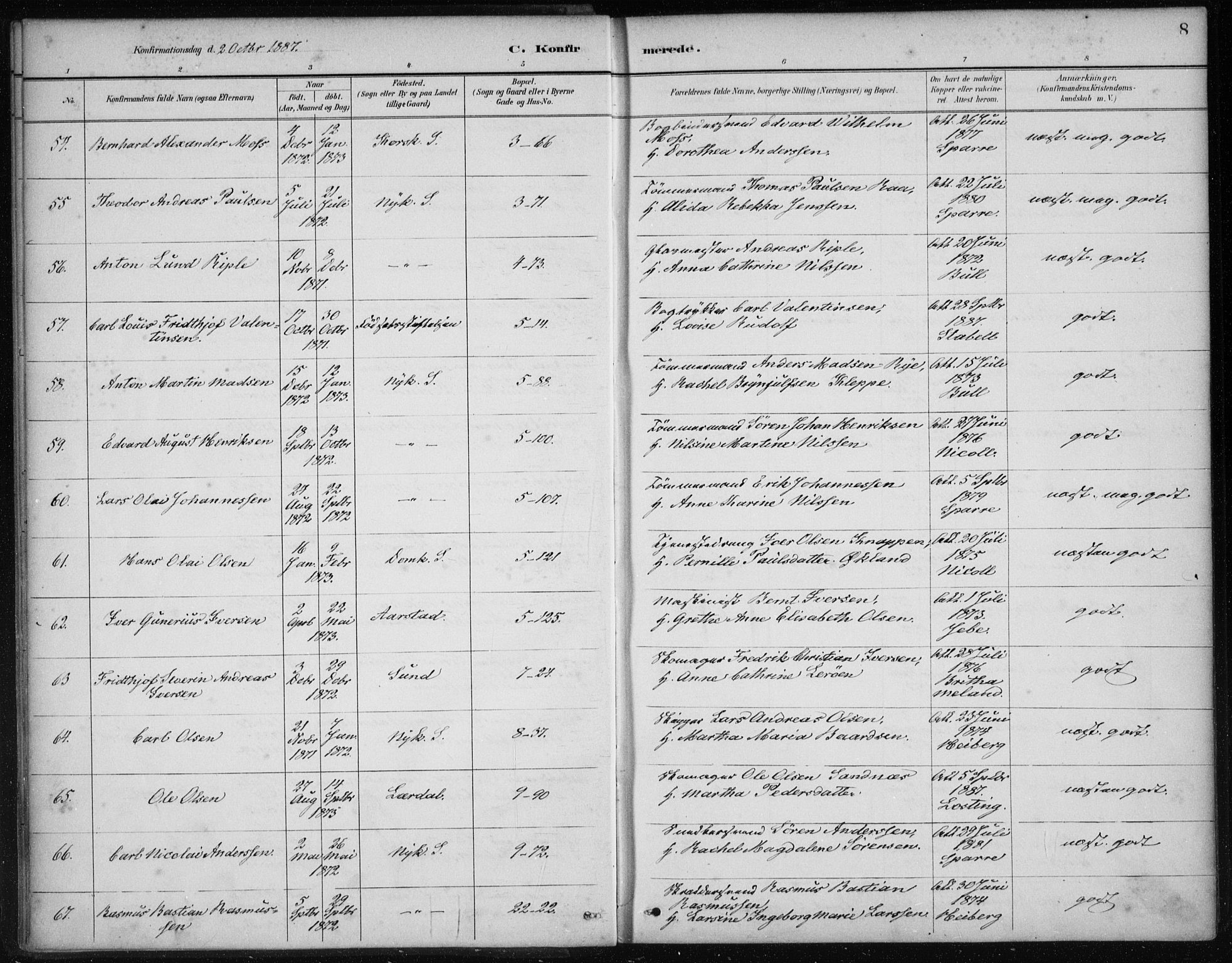 Nykirken Sokneprestembete, AV/SAB-A-77101/H/Haa/L0027: Parish register (official) no. C 6, 1886-1913, p. 8