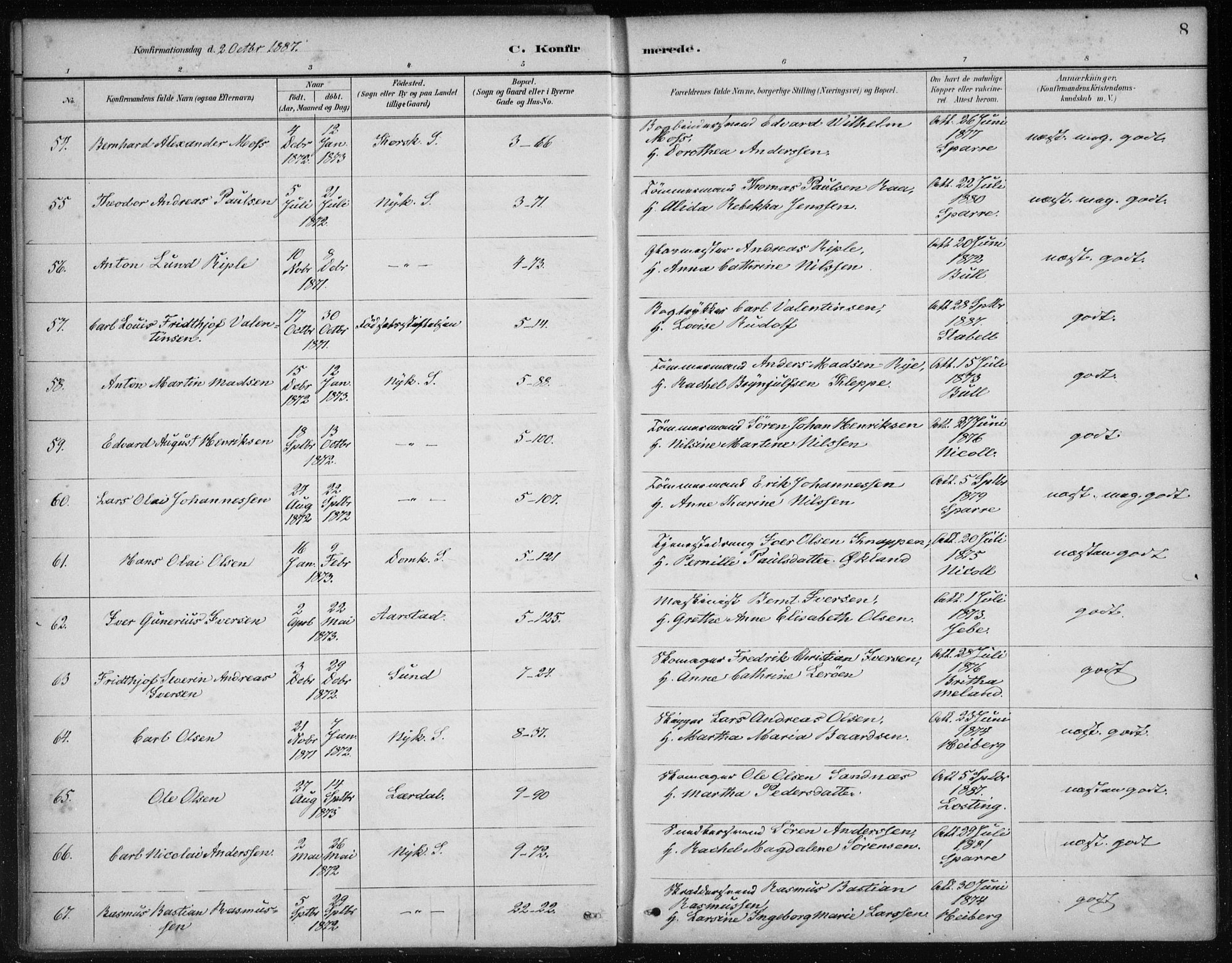 Nykirken Sokneprestembete, SAB/A-77101/H/Haa/L0027: Parish register (official) no. C 6, 1886-1913, p. 8