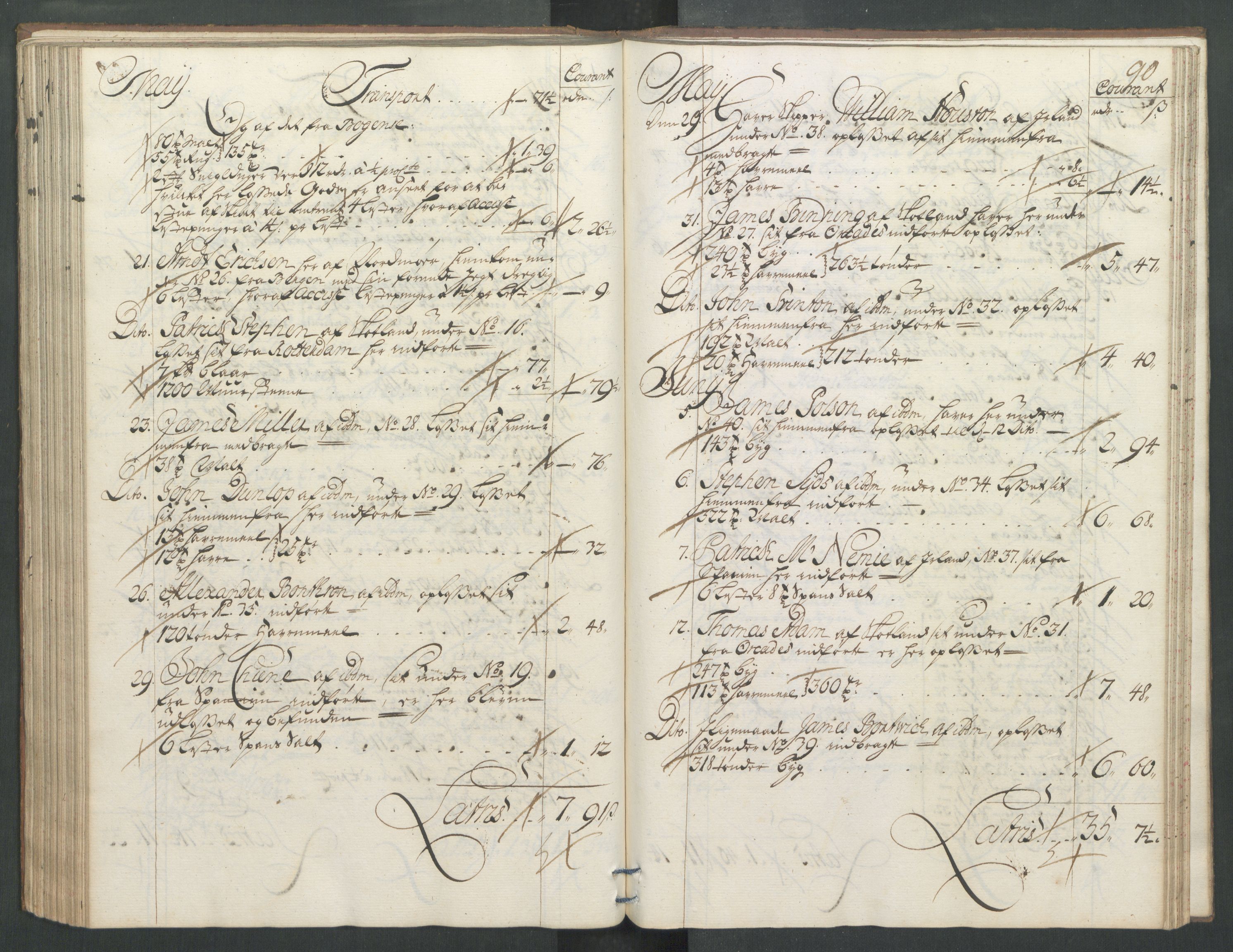 Generaltollkammeret, tollregnskaper, RA/EA-5490/R32/L0004/0001: Tollregnskaper Kristiansund / Hovedtollbok, 1731, p. 89b-90a