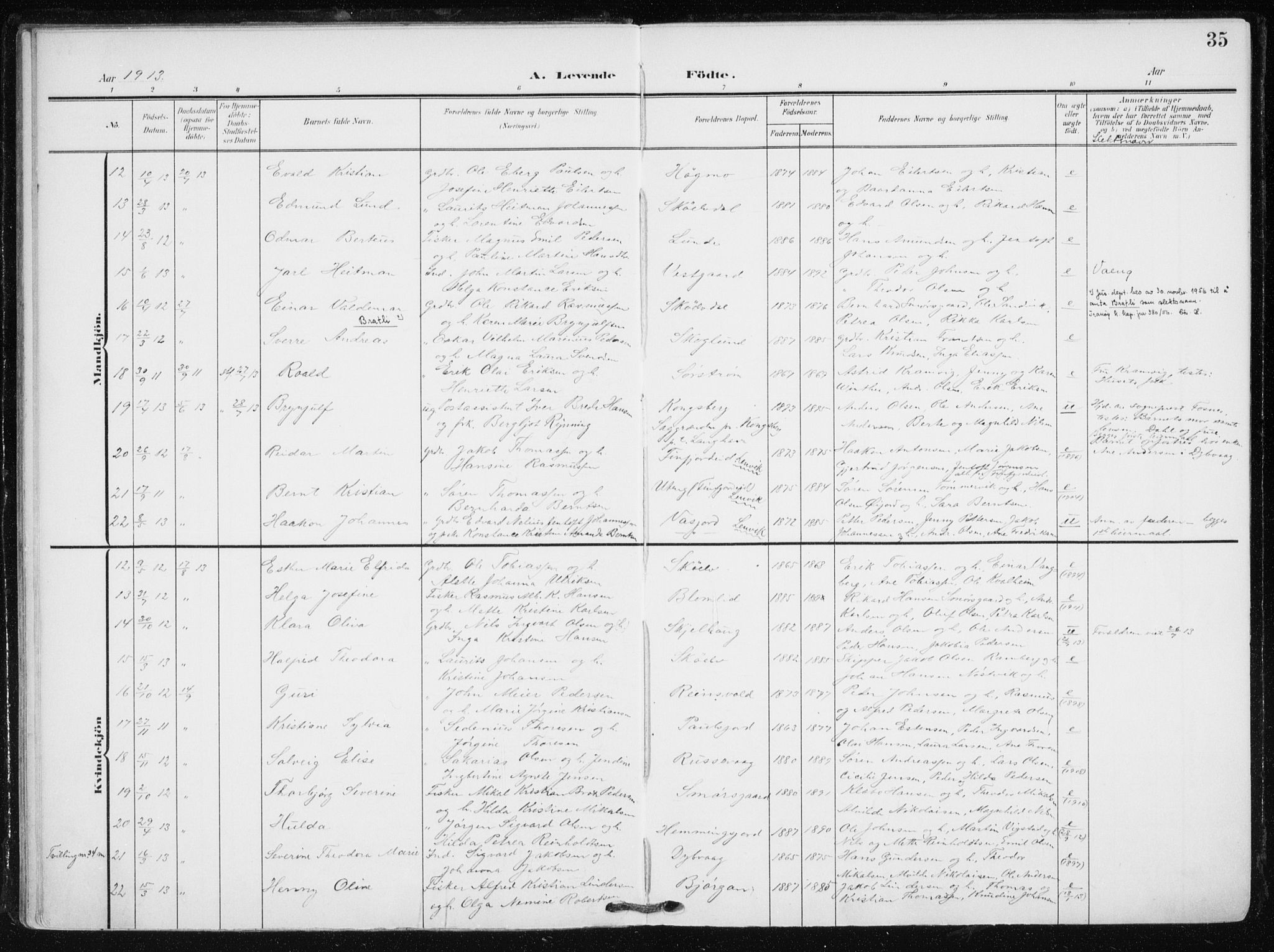 Tranøy sokneprestkontor, SATØ/S-1313/I/Ia/Iaa/L0012kirke: Parish register (official) no. 12, 1905-1918, p. 35