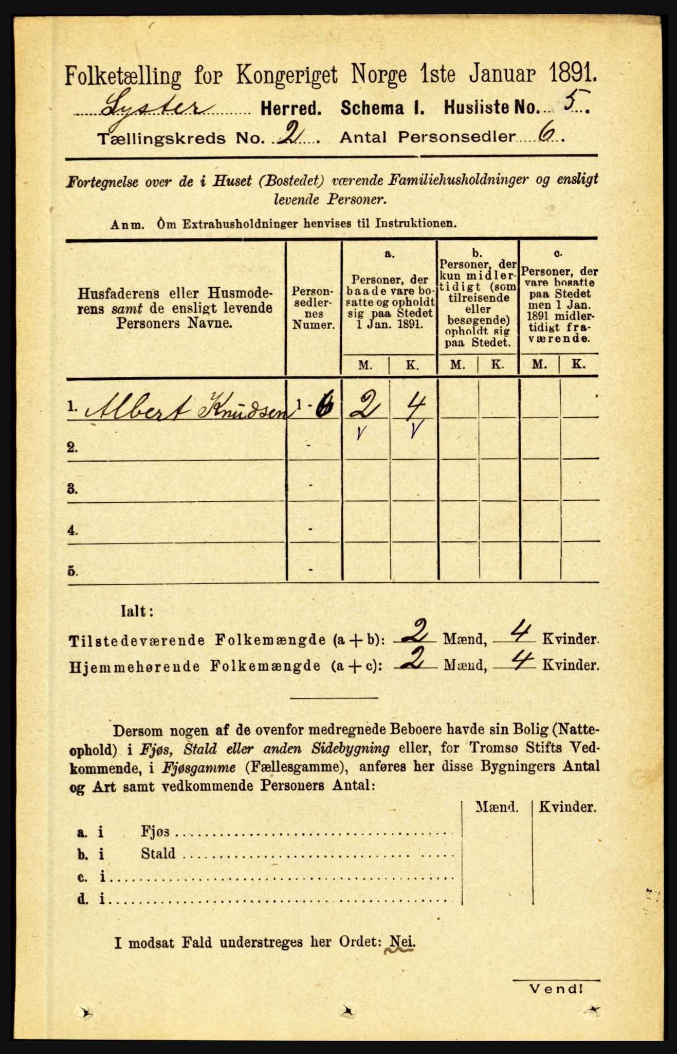 RA, 1891 census for 1426 Luster, 1891, p. 782