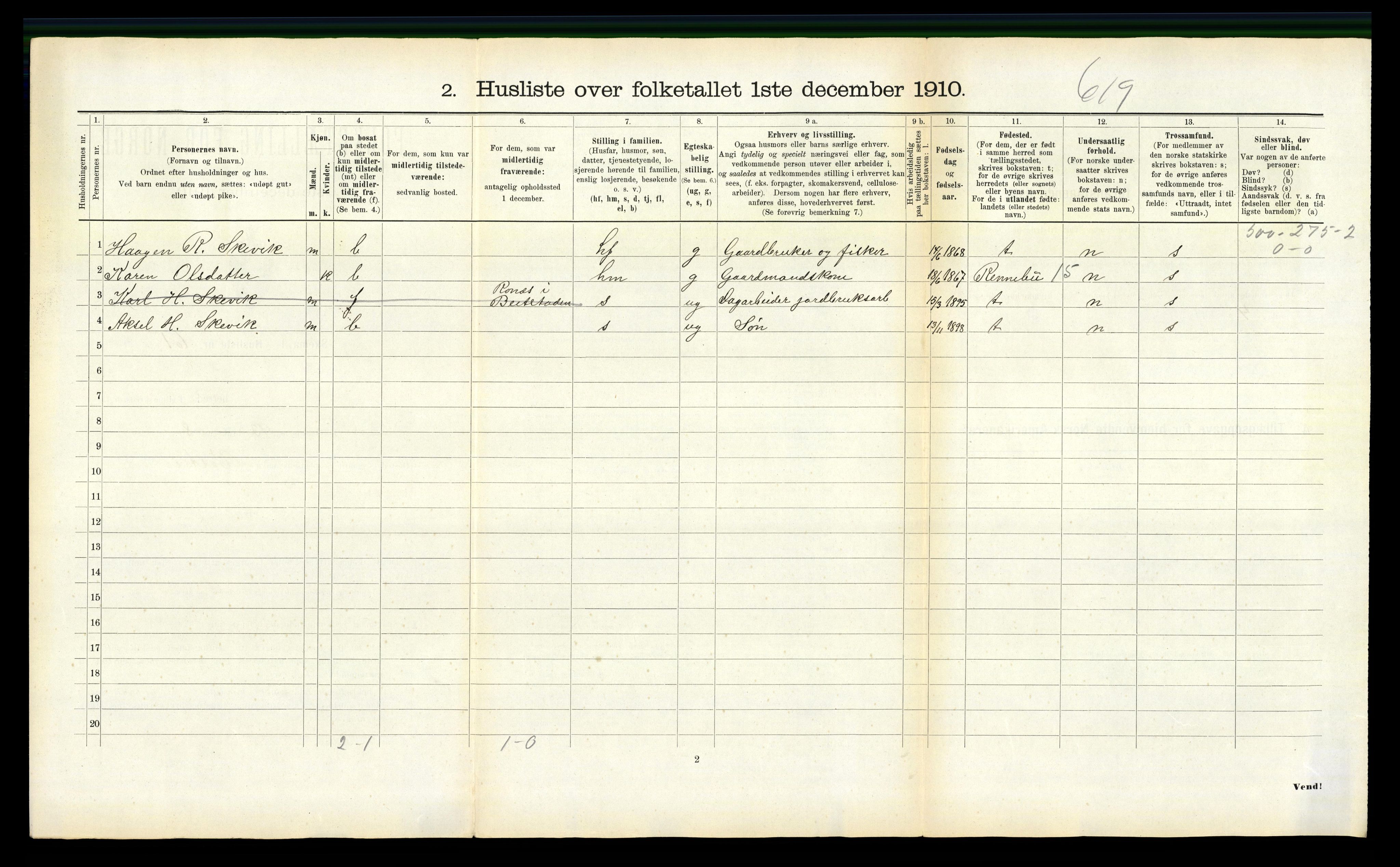 RA, 1910 census for Beitstad, 1910, p. 834