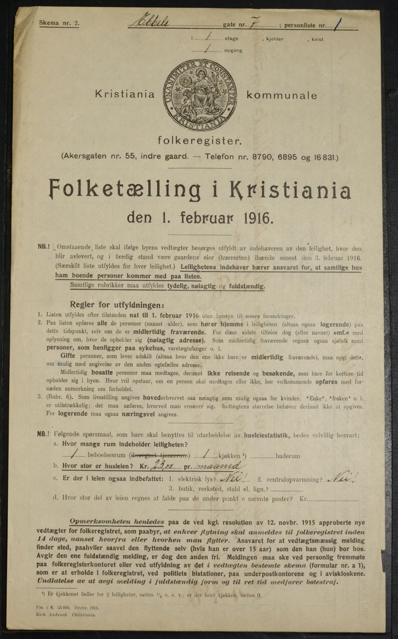 OBA, Municipal Census 1916 for Kristiania, 1916, p. 18329