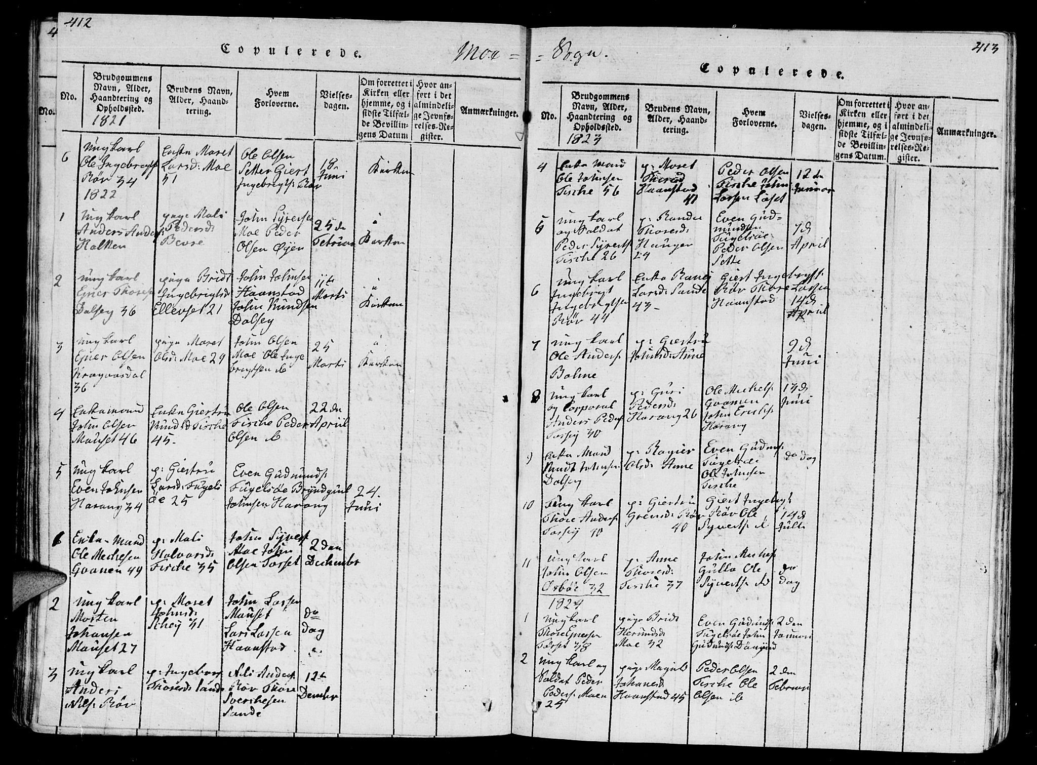 Ministerialprotokoller, klokkerbøker og fødselsregistre - Møre og Romsdal, AV/SAT-A-1454/595/L1050: Parish register (copy) no. 595C02, 1819-1834, p. 412-413