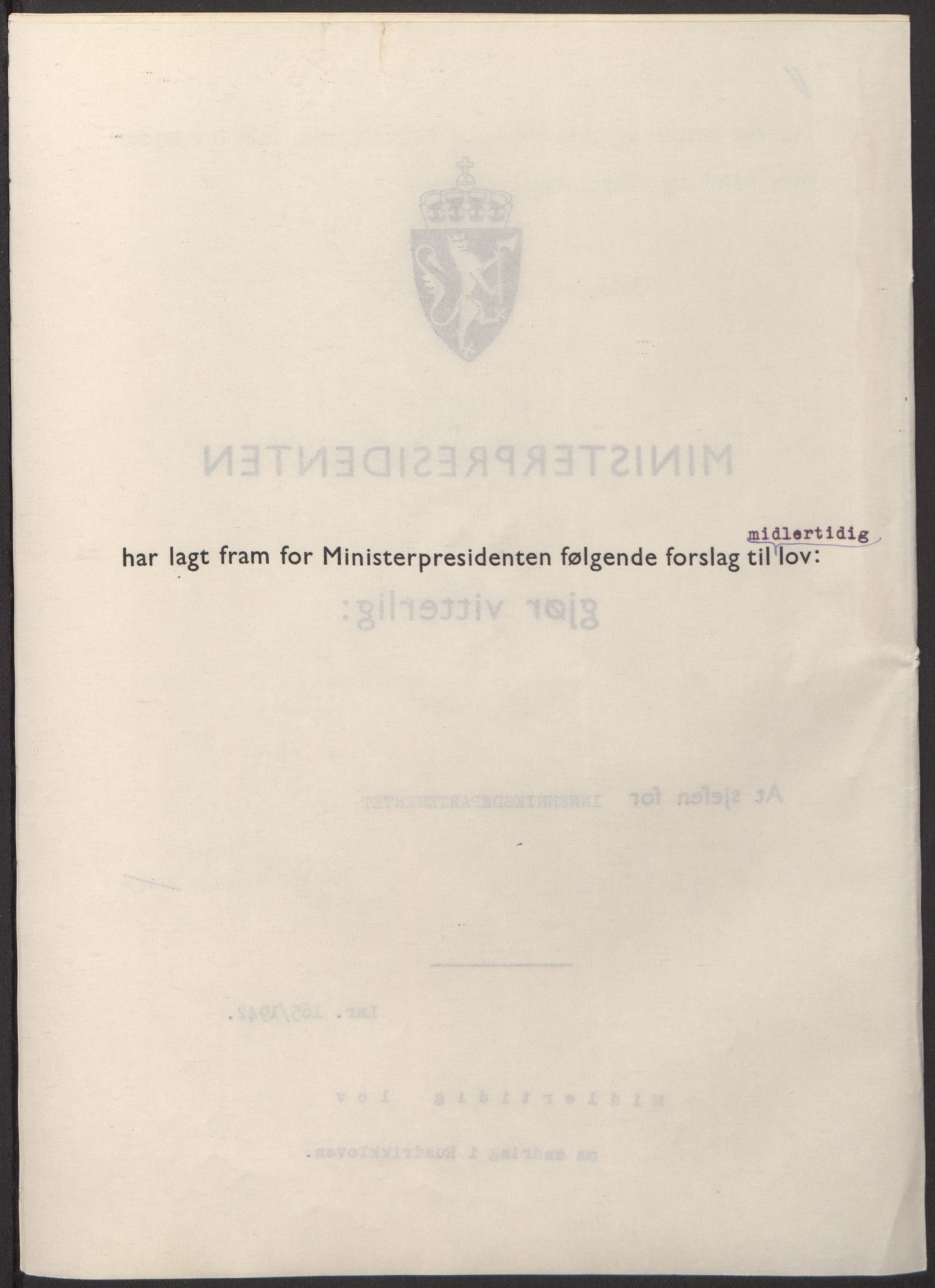 NS-administrasjonen 1940-1945 (Statsrådsekretariatet, de kommisariske statsråder mm), AV/RA-S-4279/D/Db/L0098: Lover II, 1942, p. 249