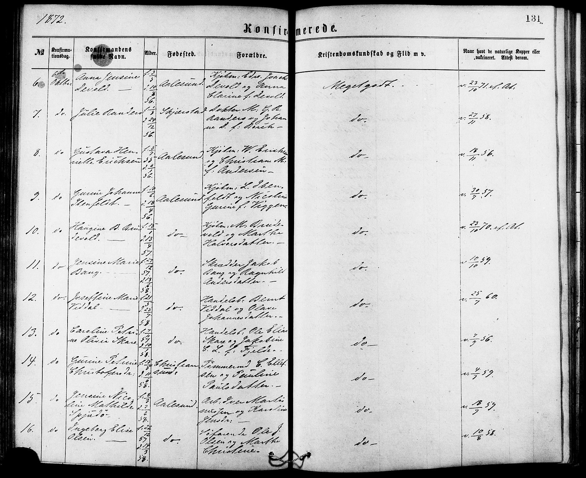 Ministerialprotokoller, klokkerbøker og fødselsregistre - Møre og Romsdal, AV/SAT-A-1454/529/L0453: Parish register (official) no. 529A03, 1872-1877, p. 131