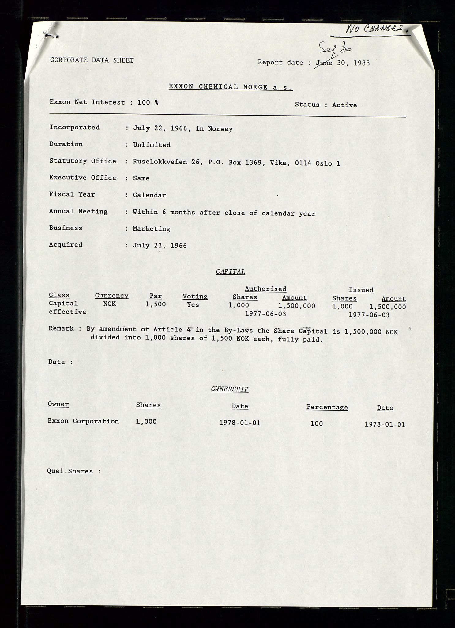 PA 1538 - Exxon Chemical Norge A/S, AV/SAST-A-101958/A/Aa/L0002/0001: Styredokumenter / Halvårsrapporter 1983-1984, Generalforsamling, Styremøter og halvårsrapporter 1985-1988, 1983-1988