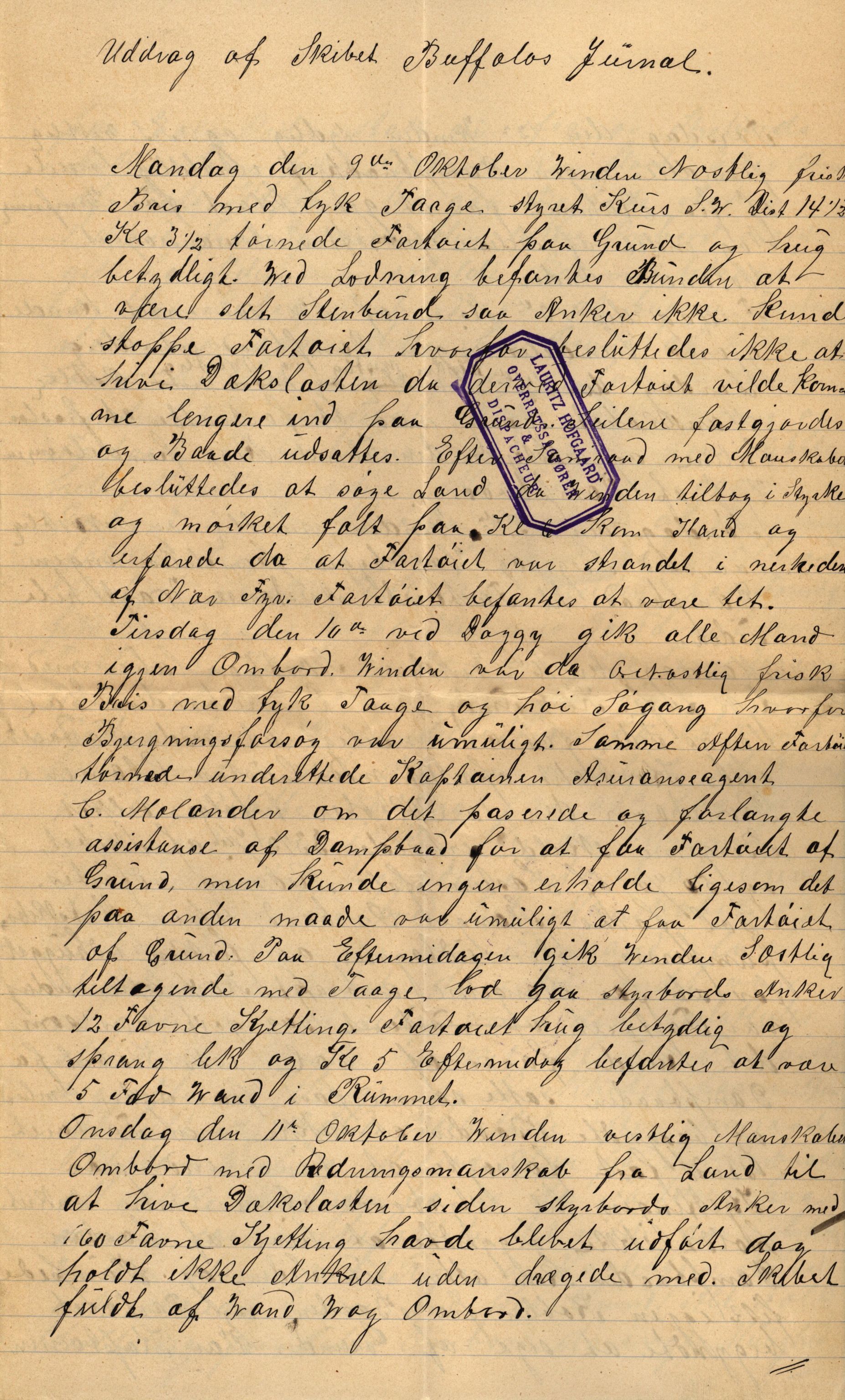 Pa 63 - Østlandske skibsassuranceforening, VEMU/A-1079/G/Ga/L0029/0009: Havaridokumenter / Anette, Agathe, Agra, Buffalo, 1893, p. 67