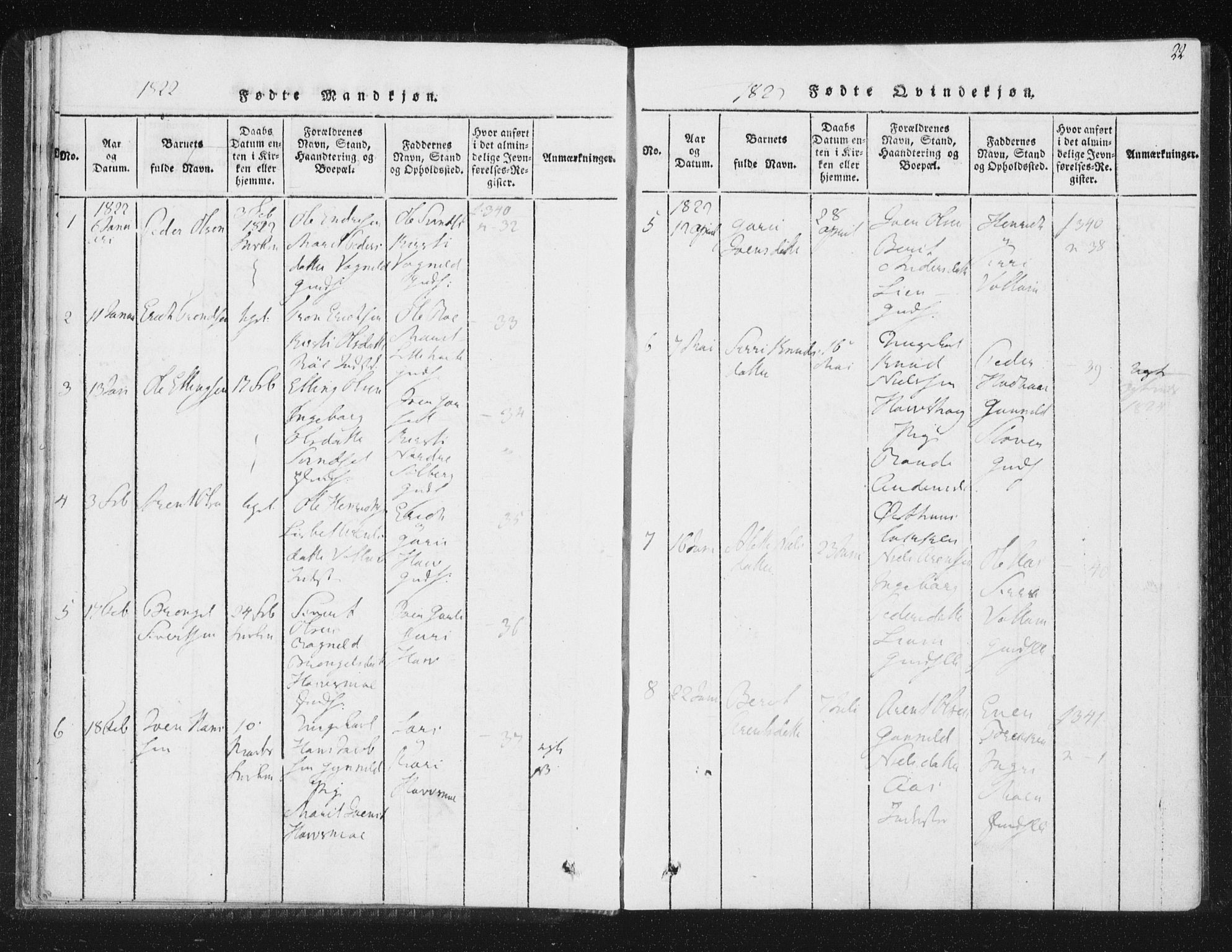 Ministerialprotokoller, klokkerbøker og fødselsregistre - Sør-Trøndelag, SAT/A-1456/689/L1037: Parish register (official) no. 689A02, 1816-1842, p. 22