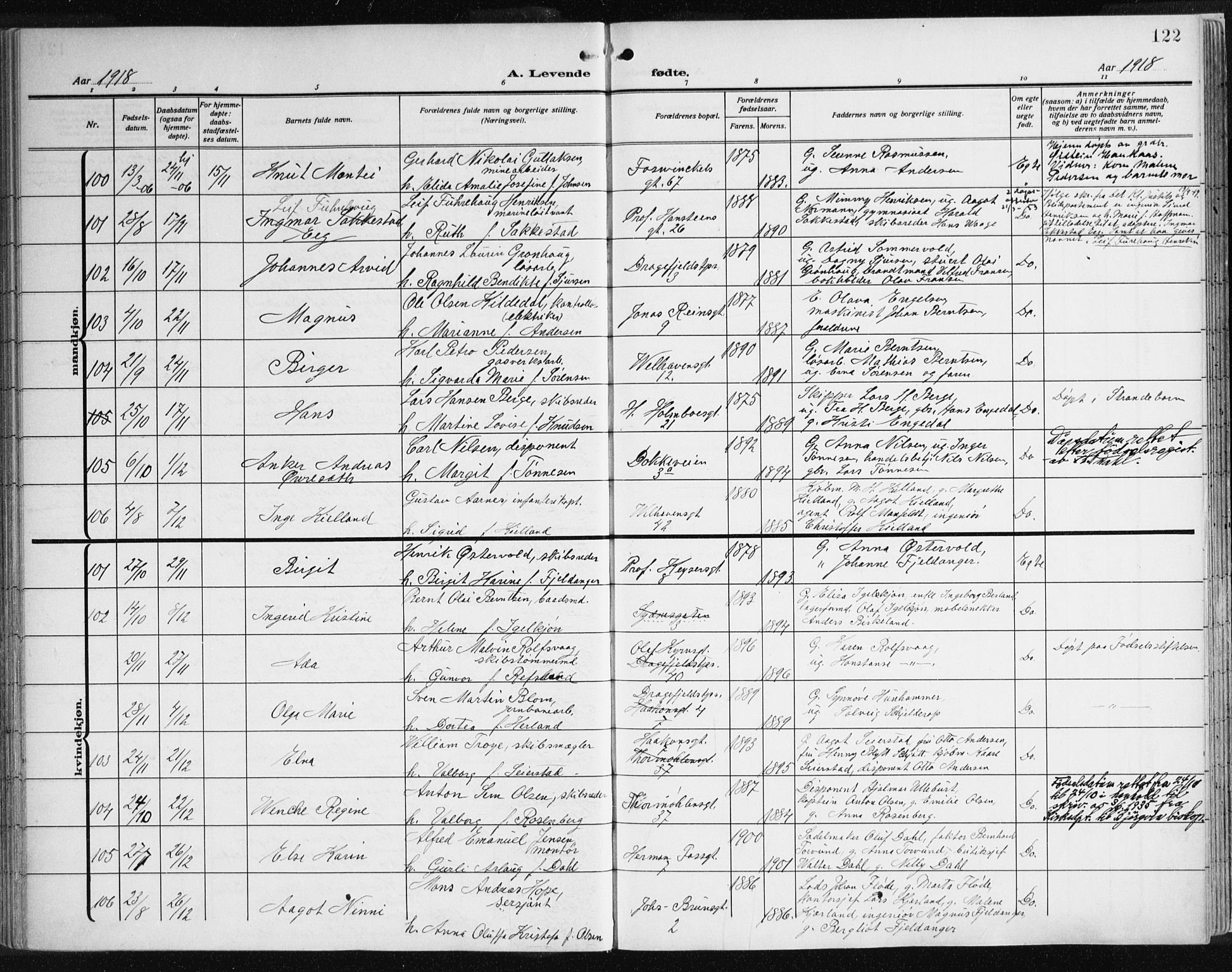 Johanneskirken sokneprestembete, AV/SAB-A-76001/H/Haa: Parish register (official) no. A 3, 1913-1934, p. 122
