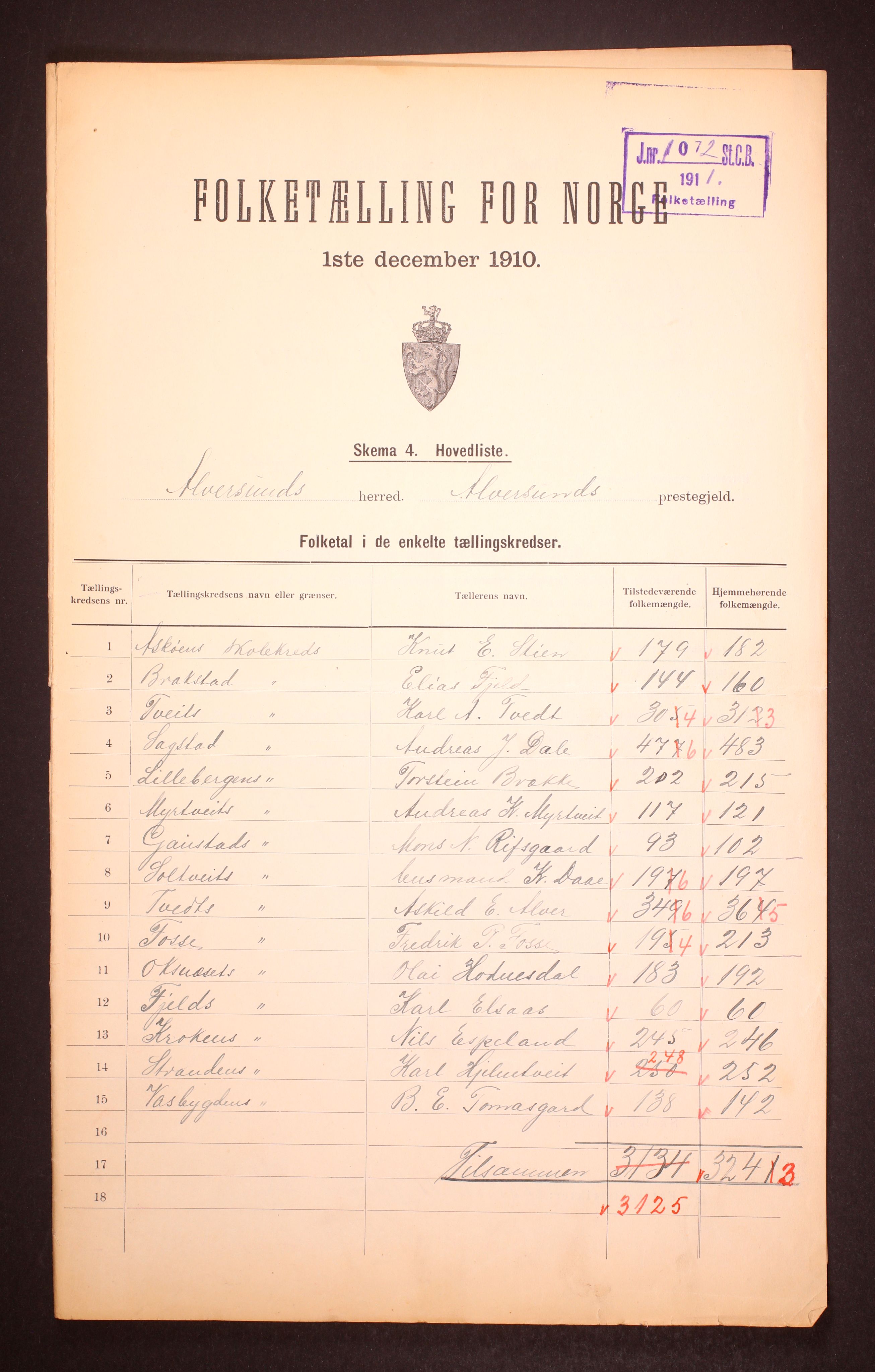 RA, 1910 census for Alversund, 1910, p. 2