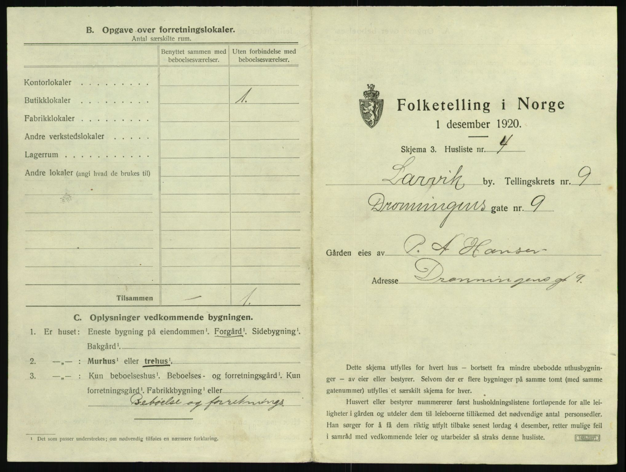 SAKO, 1920 census for Larvik, 1920, p. 2162