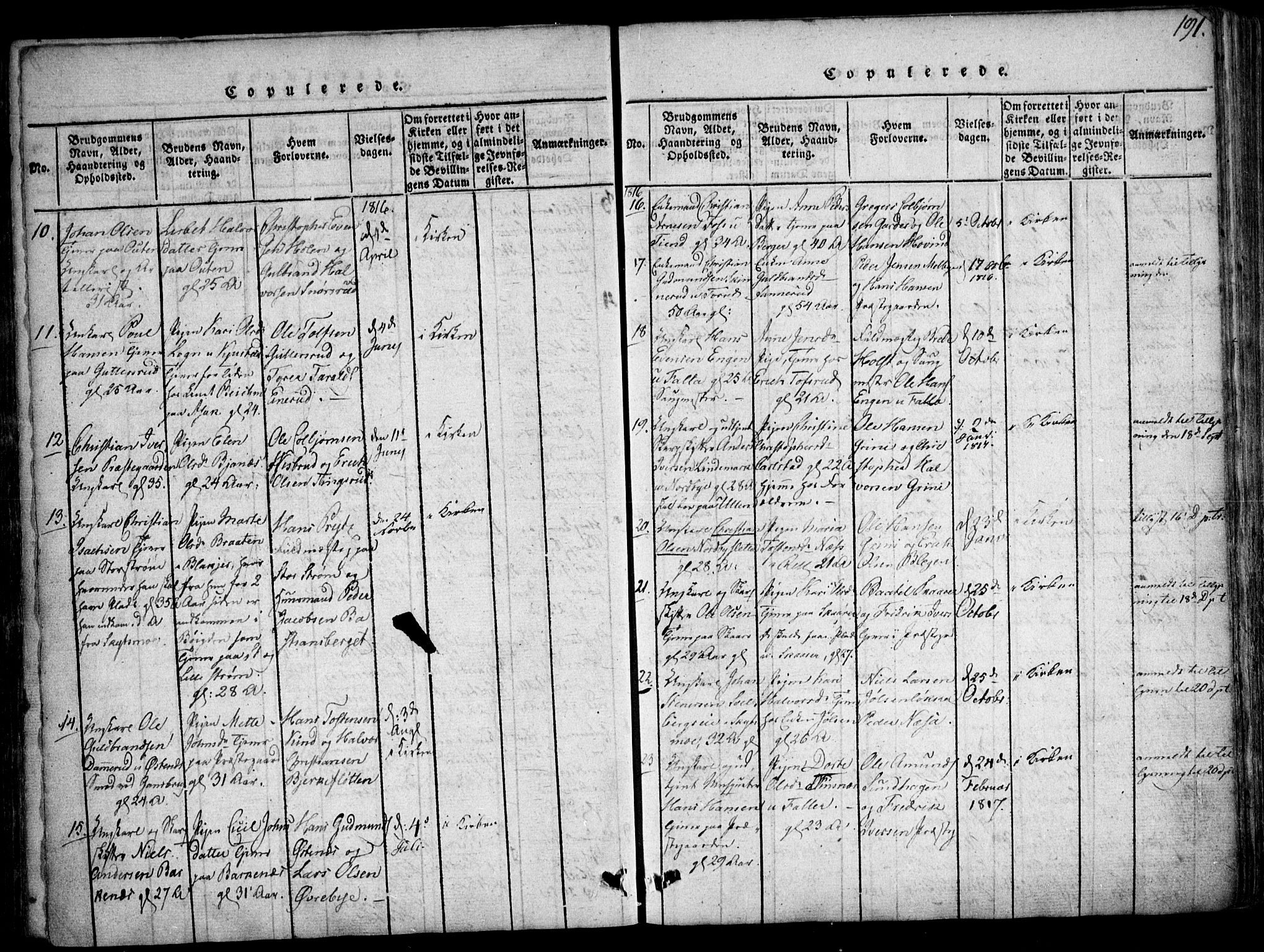 Fet prestekontor Kirkebøker, SAO/A-10370a/F/Fa/L0008: Parish register (official) no. I 8, 1815-1842, p. 191