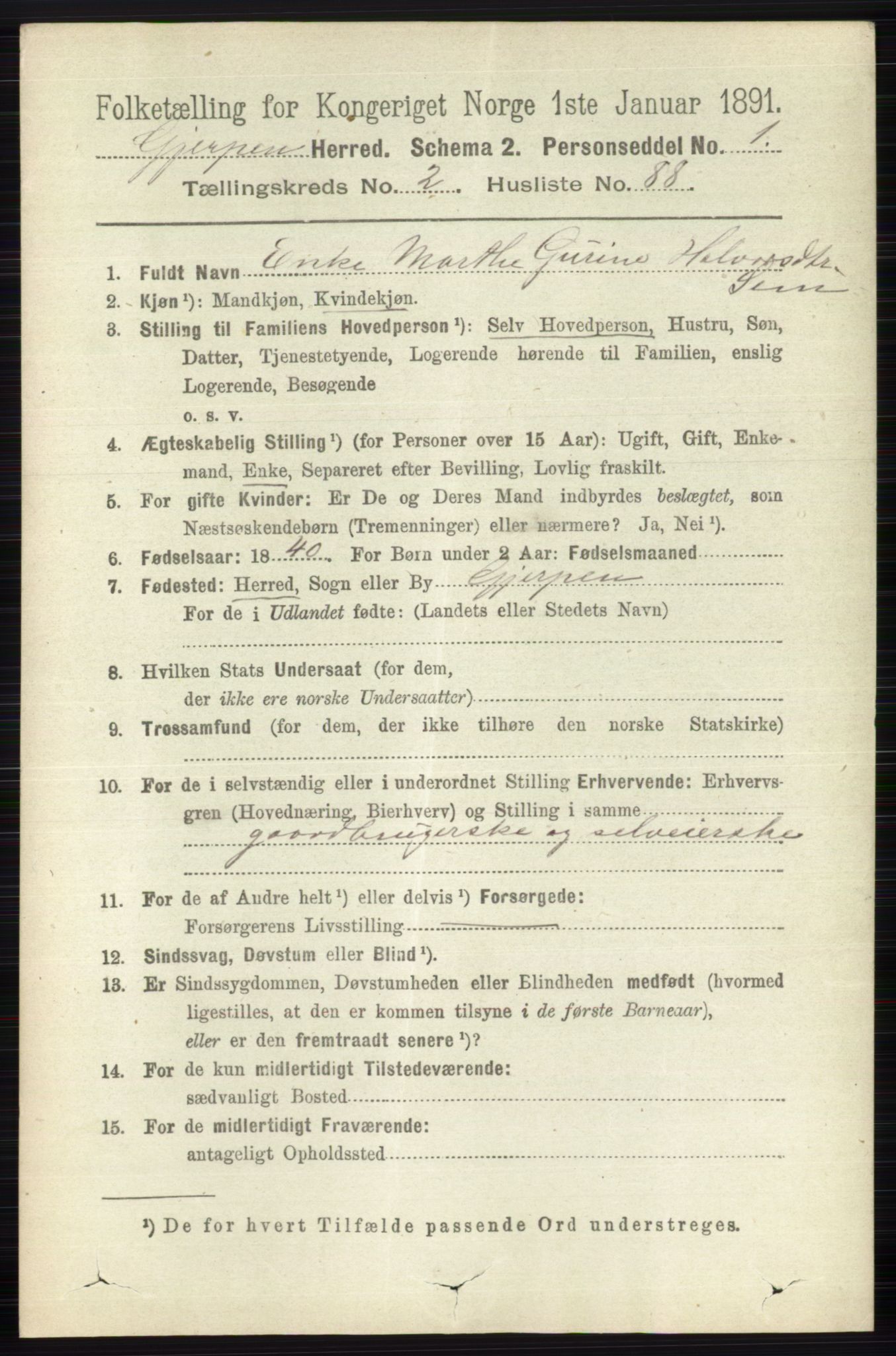 RA, 1891 census for 0812 Gjerpen, 1891, p. 1404