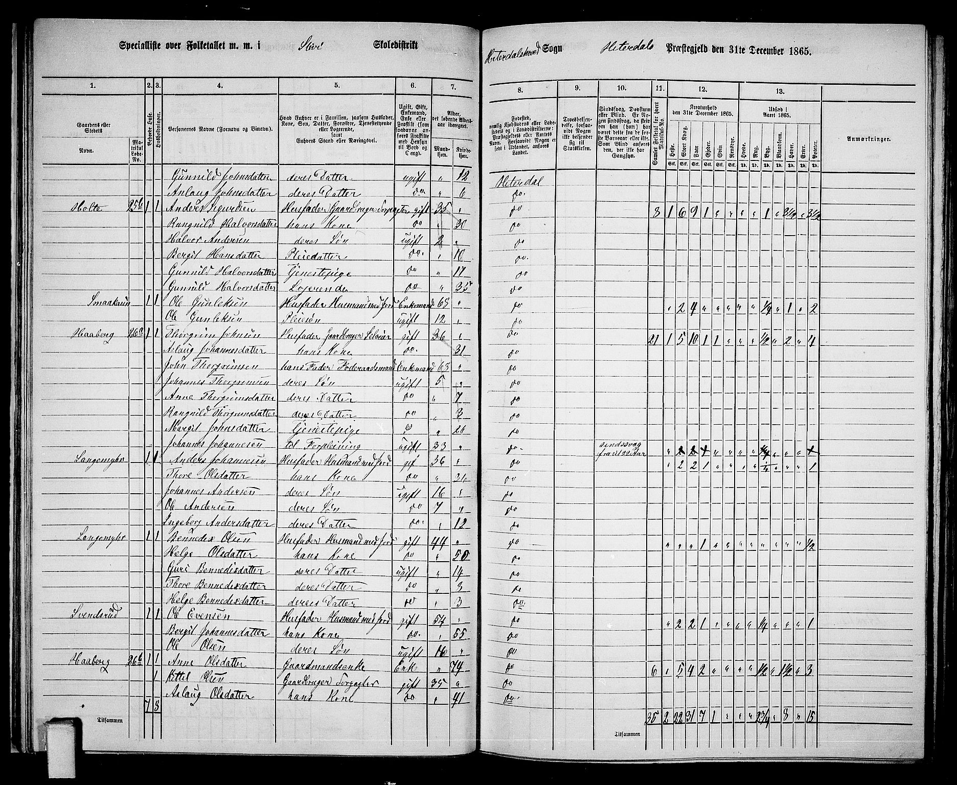 RA, 1865 census for Heddal, 1865, p. 32