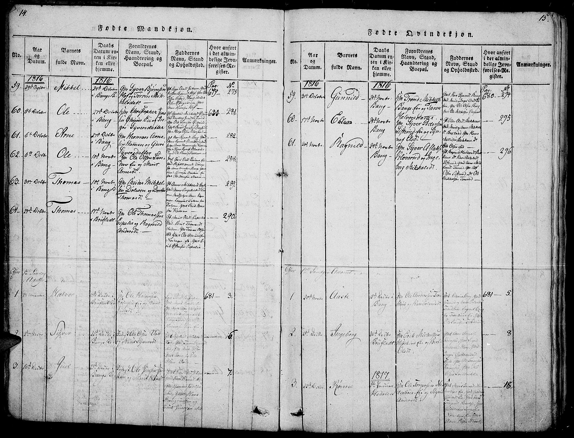 Sør-Aurdal prestekontor, SAH/PREST-128/H/Ha/Haa/L0002: Parish register (official) no. 2, 1815-1840, p. 14-15