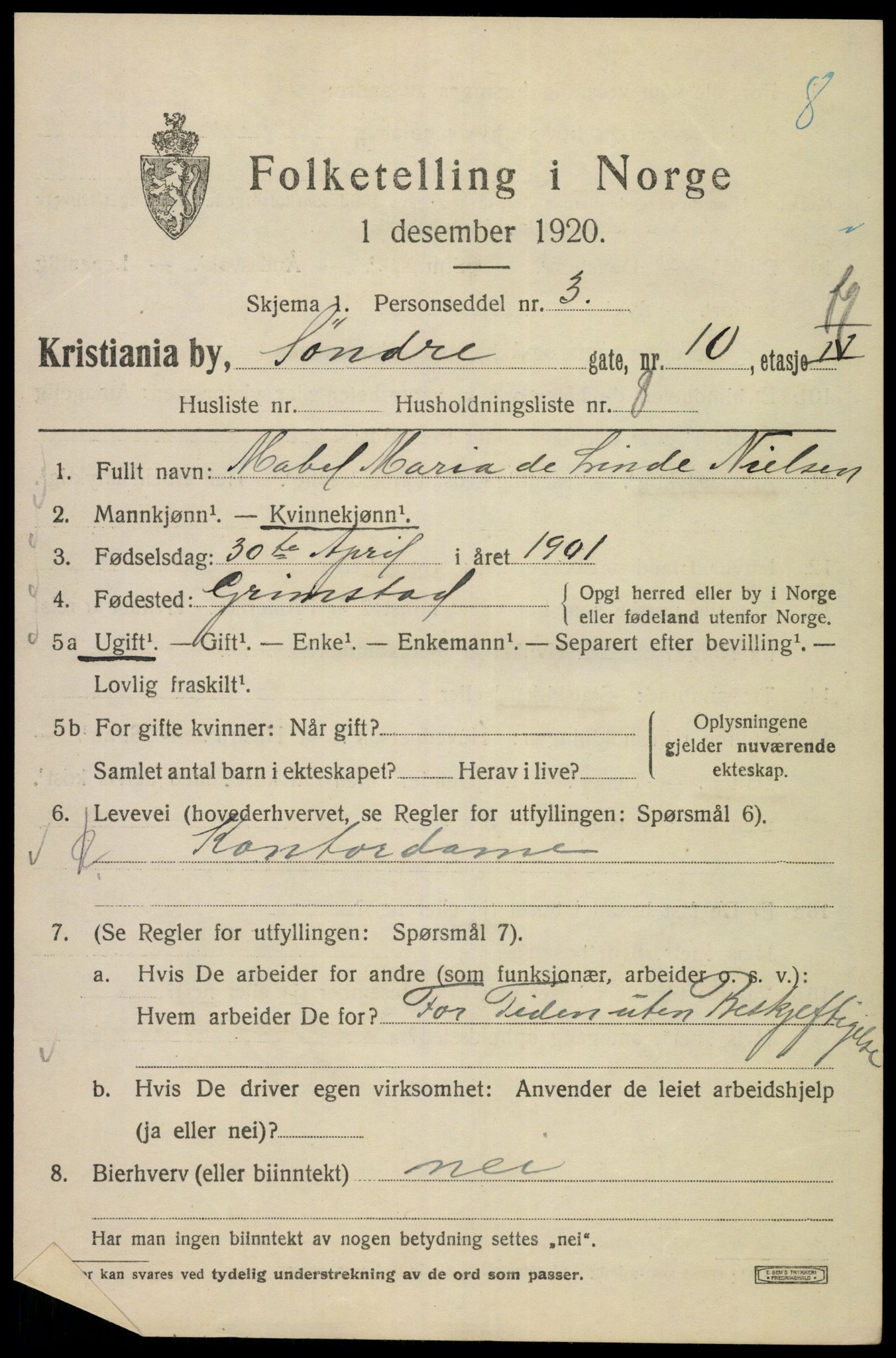 SAO, 1920 census for Kristiania, 1920, p. 562055