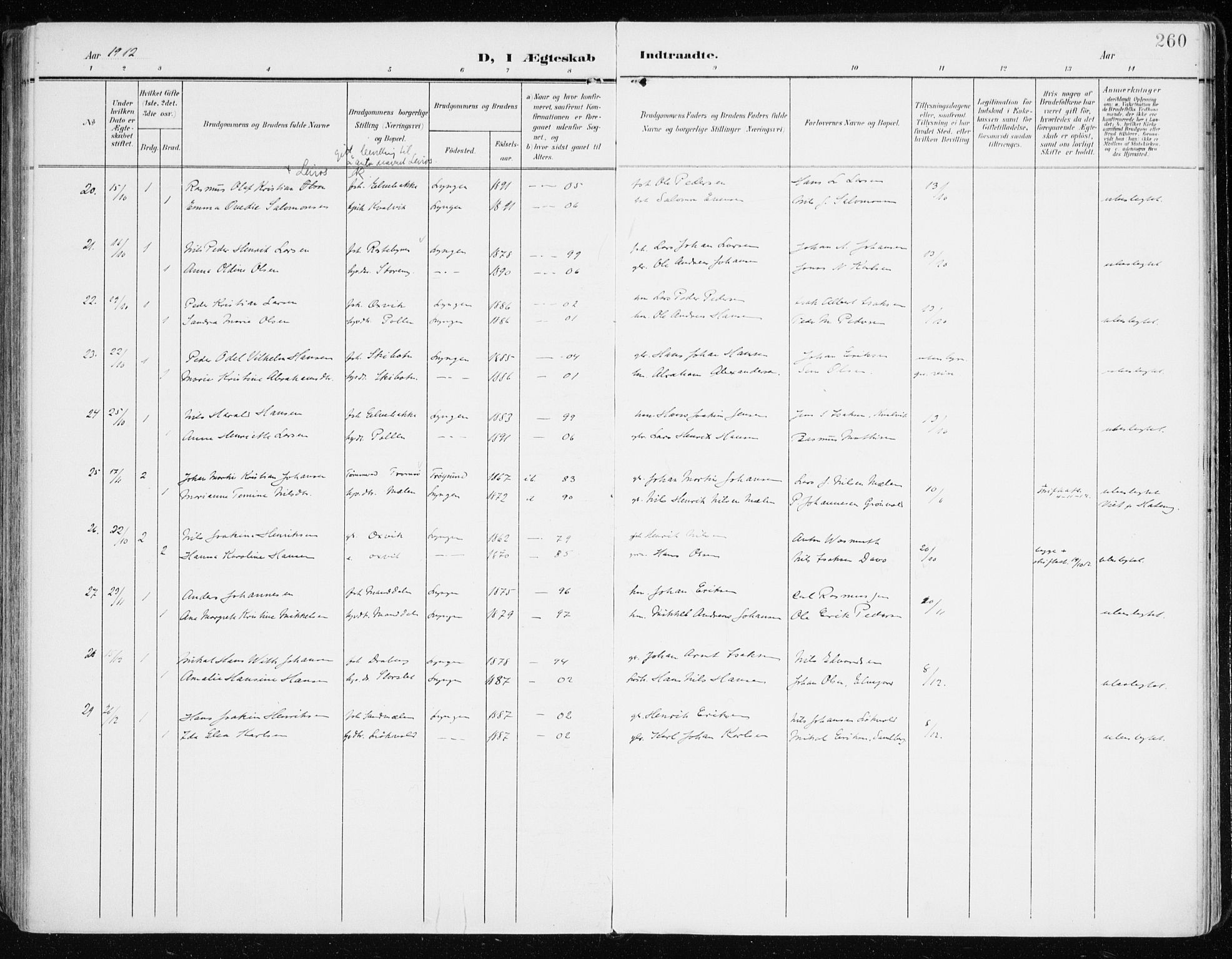 Lyngen sokneprestembete, AV/SATØ-S-1289/H/He/Hea/L0011kirke: Parish register (official) no. 11, 1903-1913, p. 260