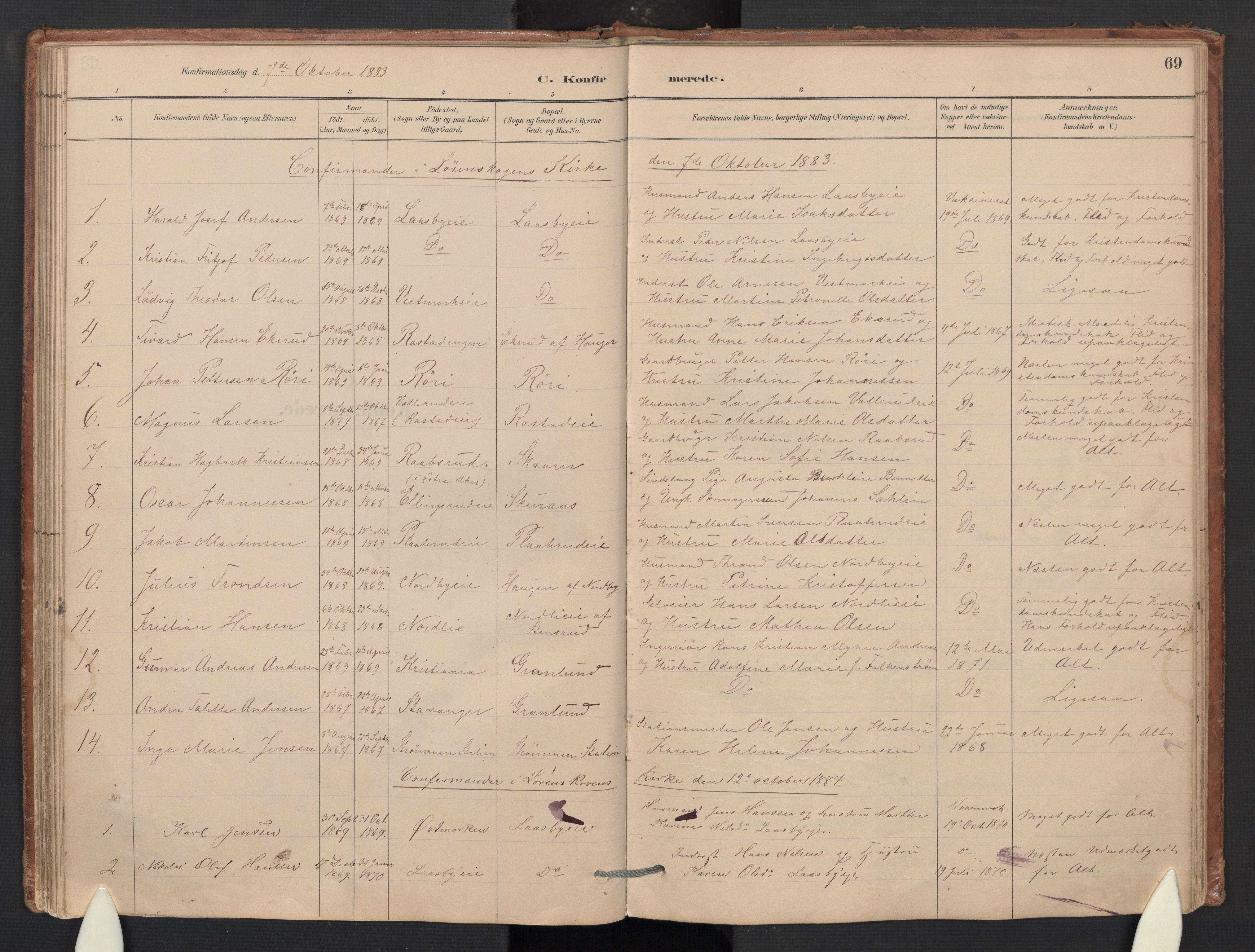 Skedsmo prestekontor Kirkebøker, SAO/A-10033a/G/Gb/L0001: Parish register (copy) no. II 1, 1883-1903, p. 69