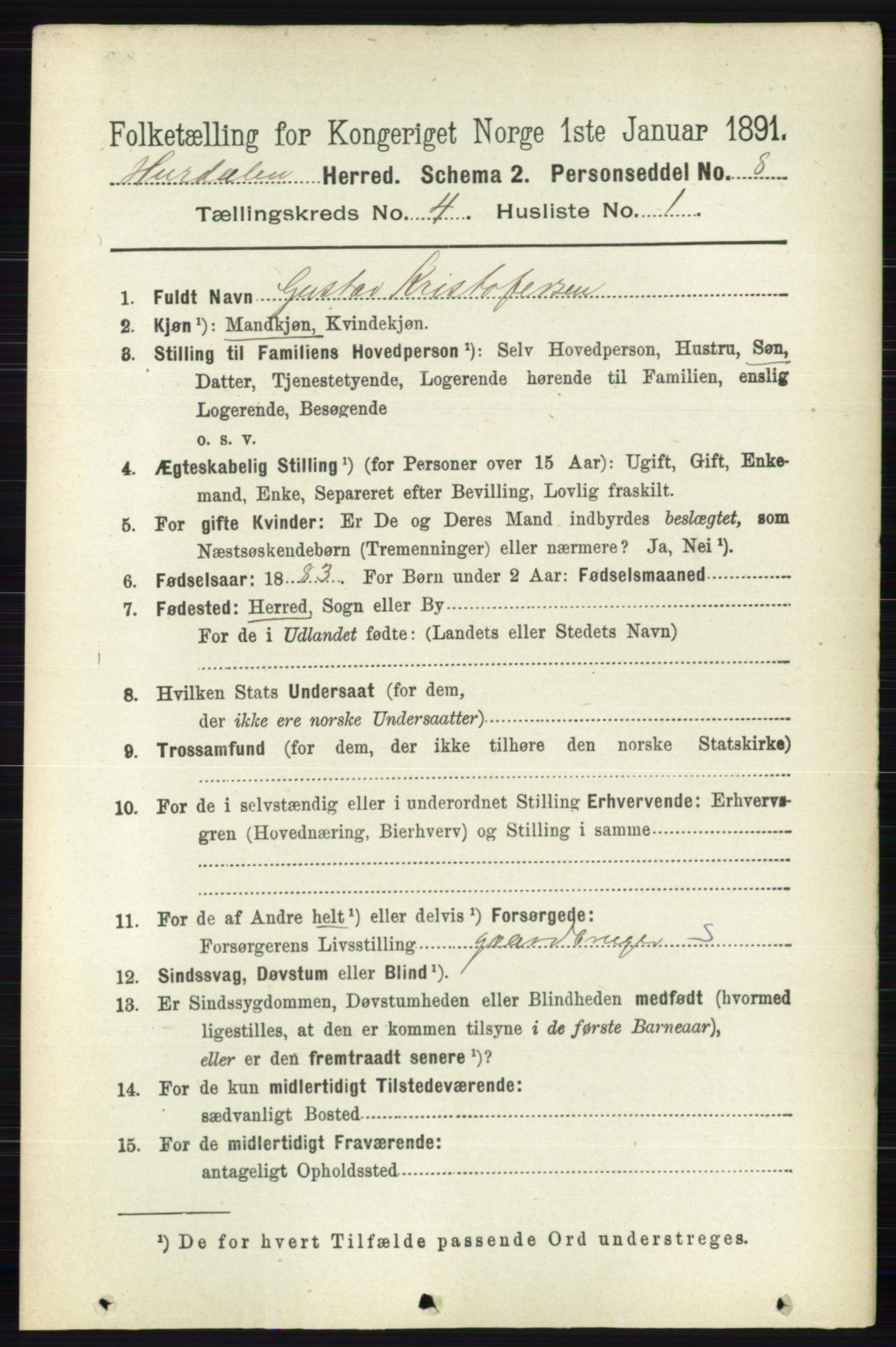RA, 1891 census for 0239 Hurdal, 1891, p. 1436