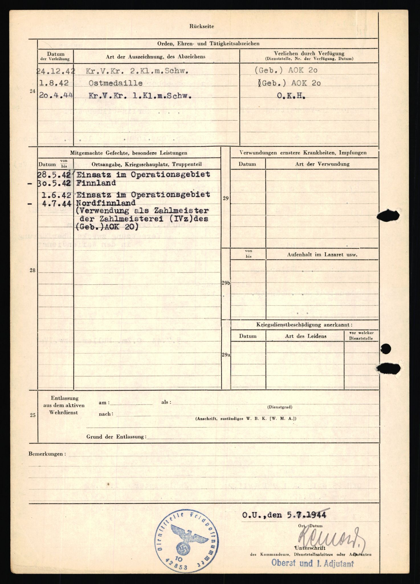 Forsvarets Overkommando. 2 kontor. Arkiv 11.4. Spredte tyske arkivsaker, AV/RA-RAFA-7031/D/Dar/Dara/L0018: Personalbøker, 1940-1945, p. 1114