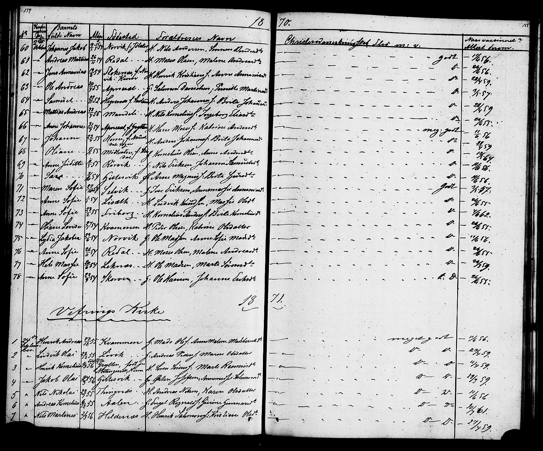 Førde sokneprestembete, SAB/A-79901: Curate's parish register no. A 1, 1870-1881, p. 154-155