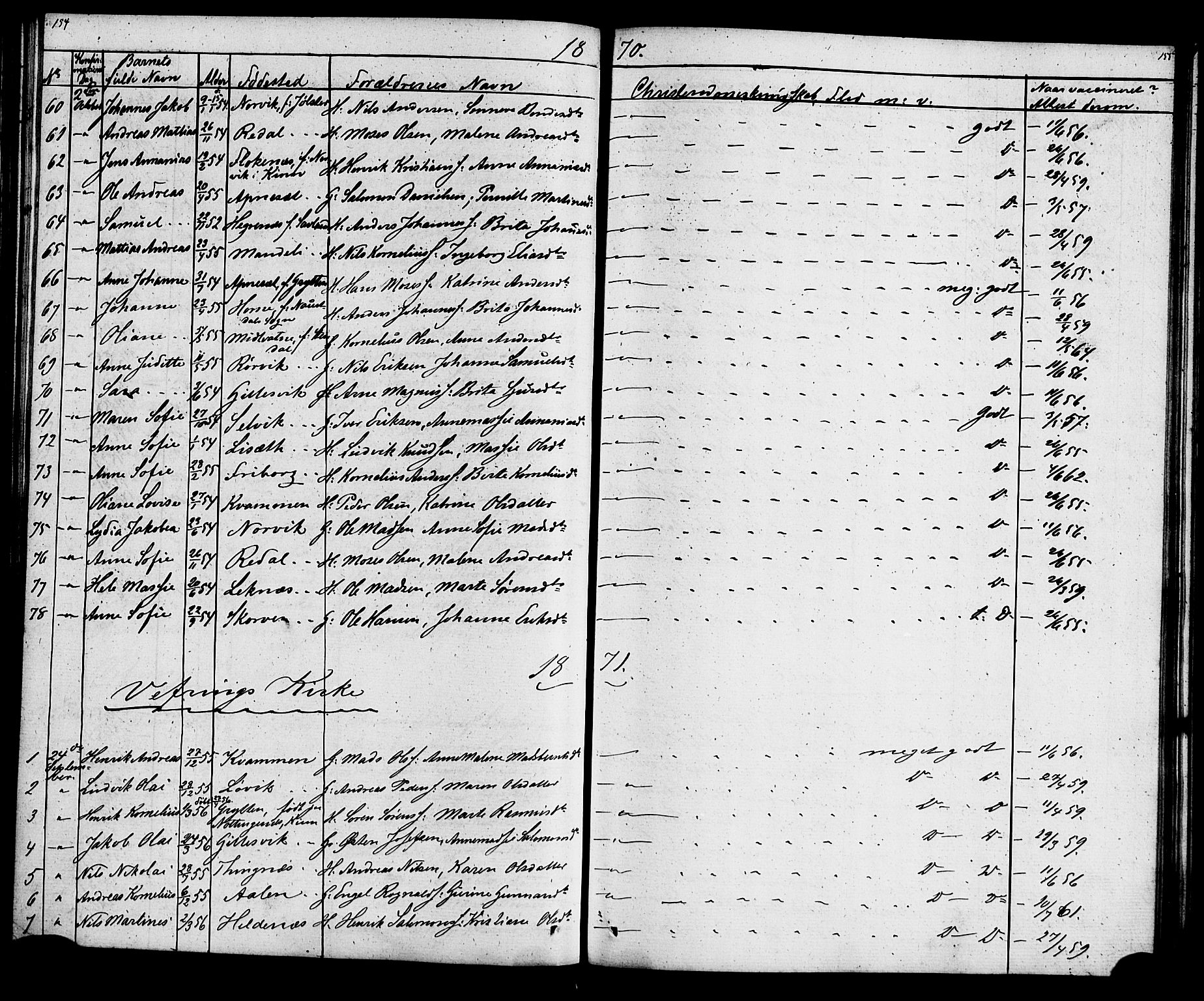 Førde sokneprestembete, AV/SAB-A-79901: Curate's parish register no. A 1, 1870-1881, p. 154-155