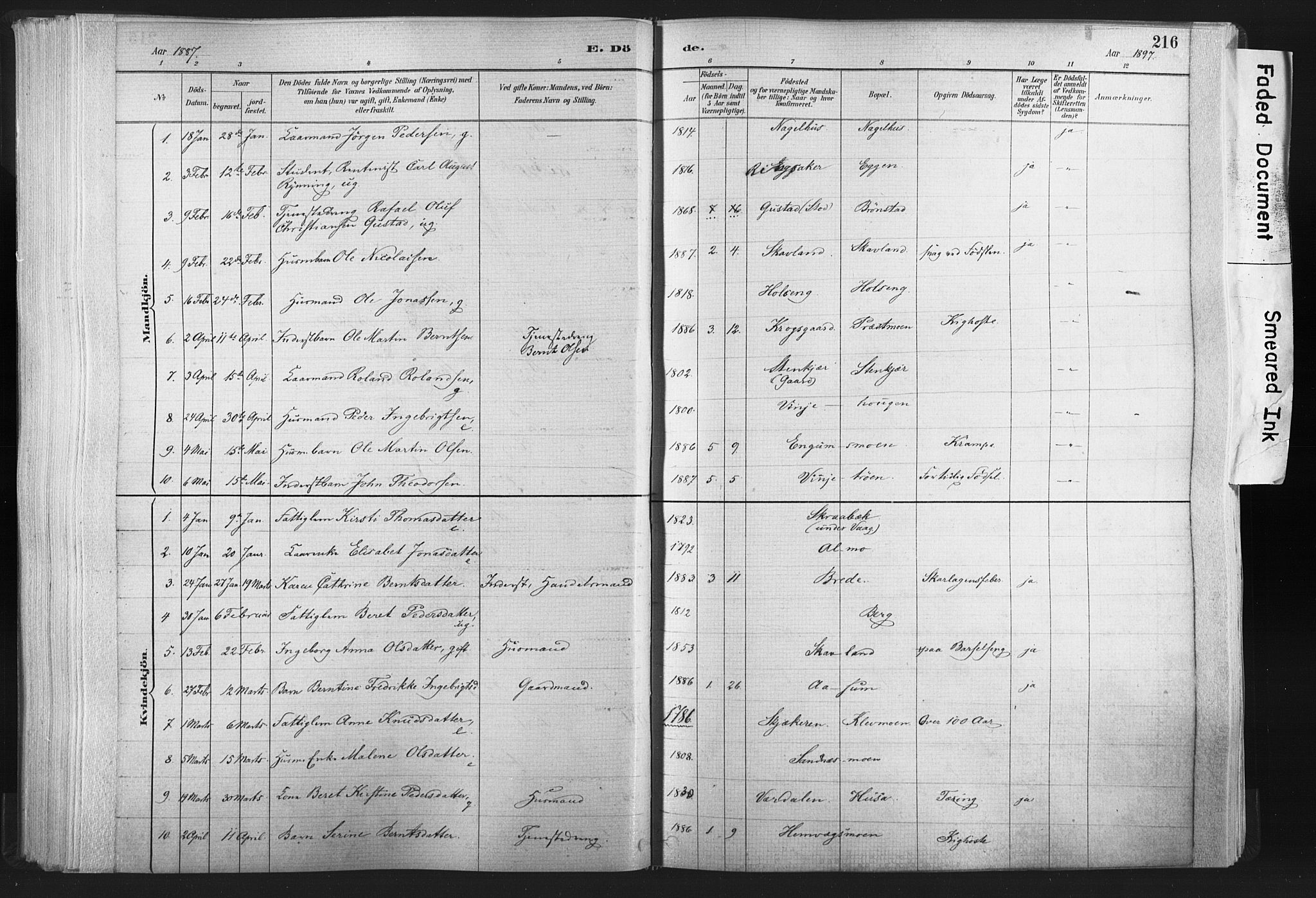 Ministerialprotokoller, klokkerbøker og fødselsregistre - Nord-Trøndelag, SAT/A-1458/749/L0474: Parish register (official) no. 749A08, 1887-1903, p. 216