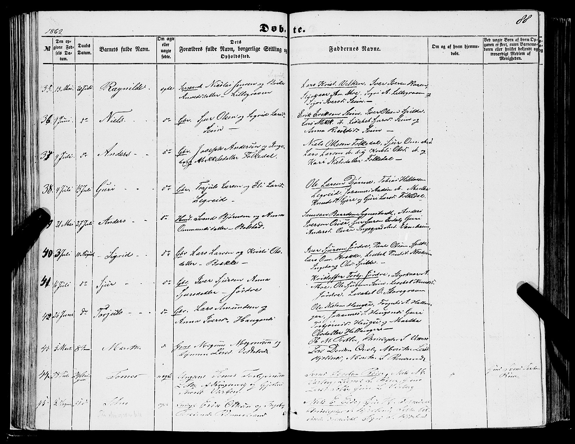 Ulvik sokneprestembete, AV/SAB-A-78801/H/Haa: Parish register (official) no. A 13, 1853-1863, p. 88