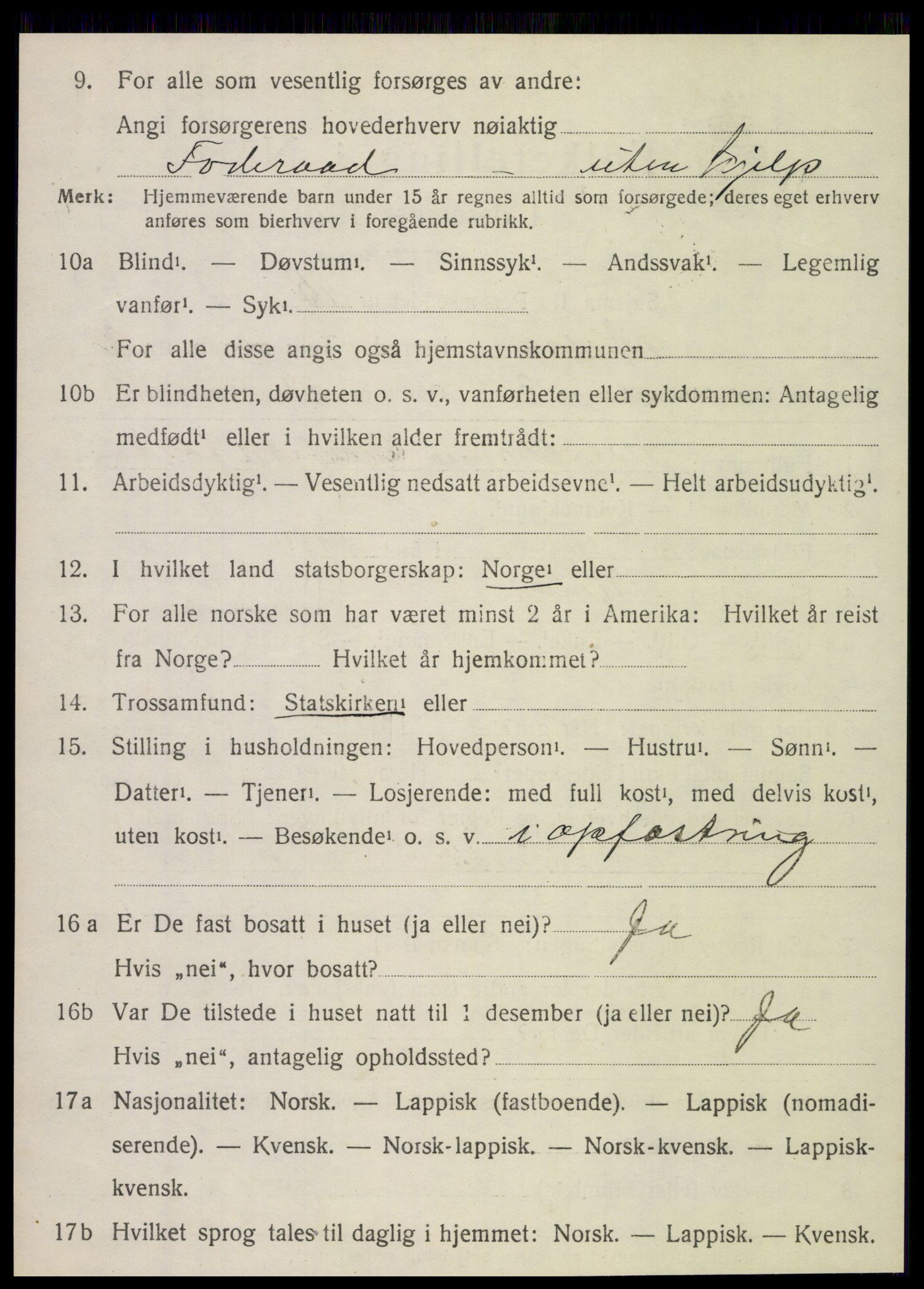 SAT, 1920 census for Nesna, 1920, p. 2066