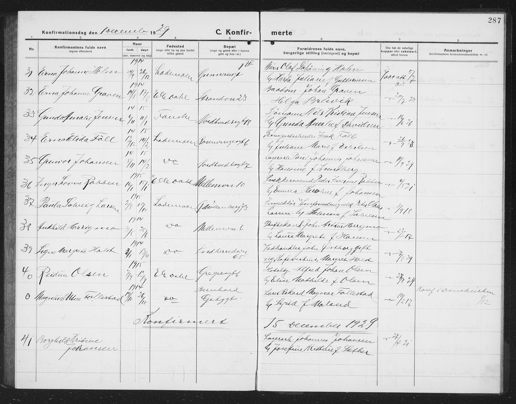 Ministerialprotokoller, klokkerbøker og fødselsregistre - Sør-Trøndelag, SAT/A-1456/605/L0258: Parish register (copy) no. 605C05, 1918-1930, p. 287