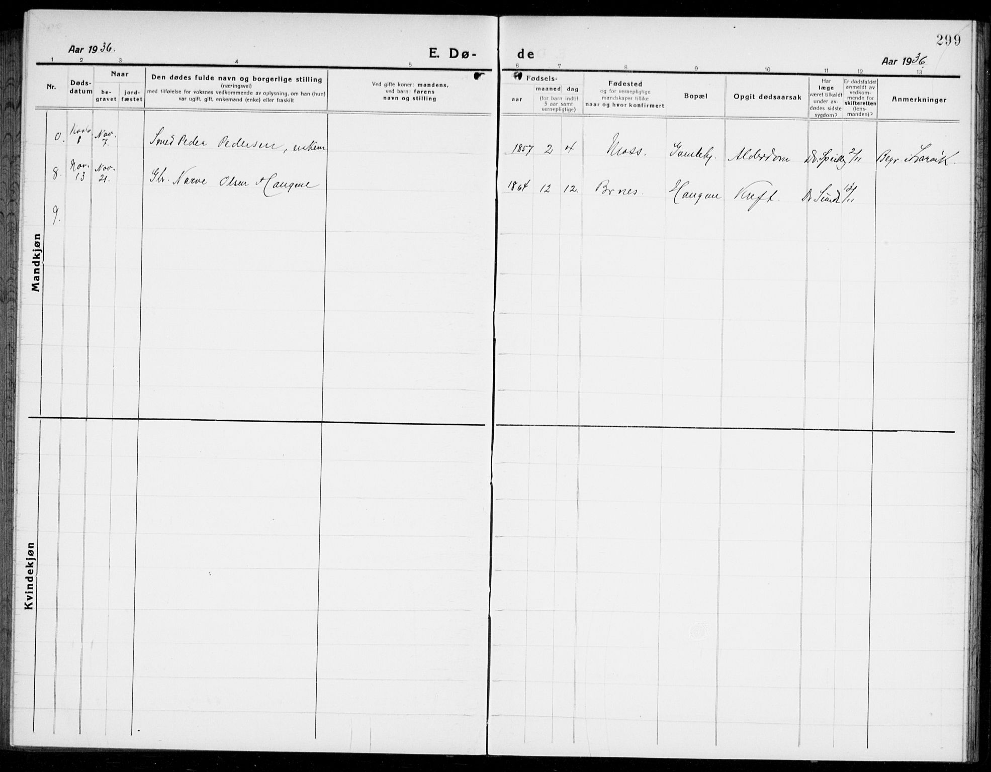 Brunlanes kirkebøker, SAKO/A-342/G/Ga/L0005: Parish register (copy) no. I 5, 1918-1941, p. 299